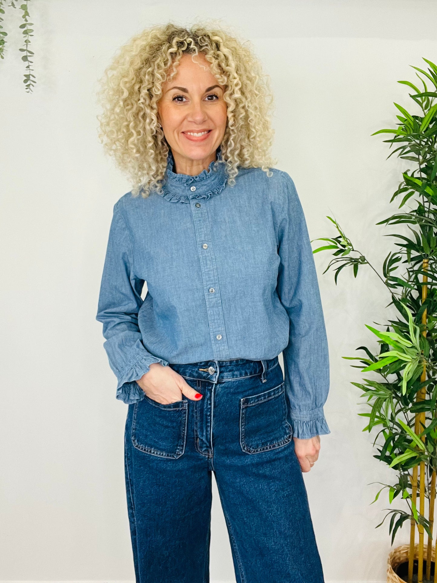 Denim Frill Shirt - Size 14