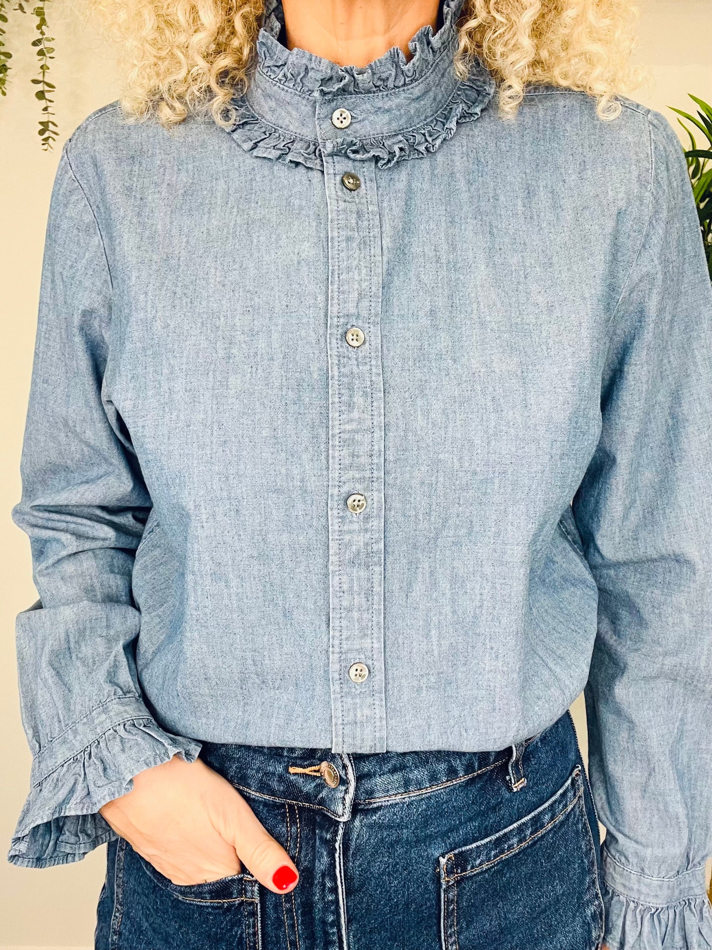 Denim Frill Shirt - Size 14