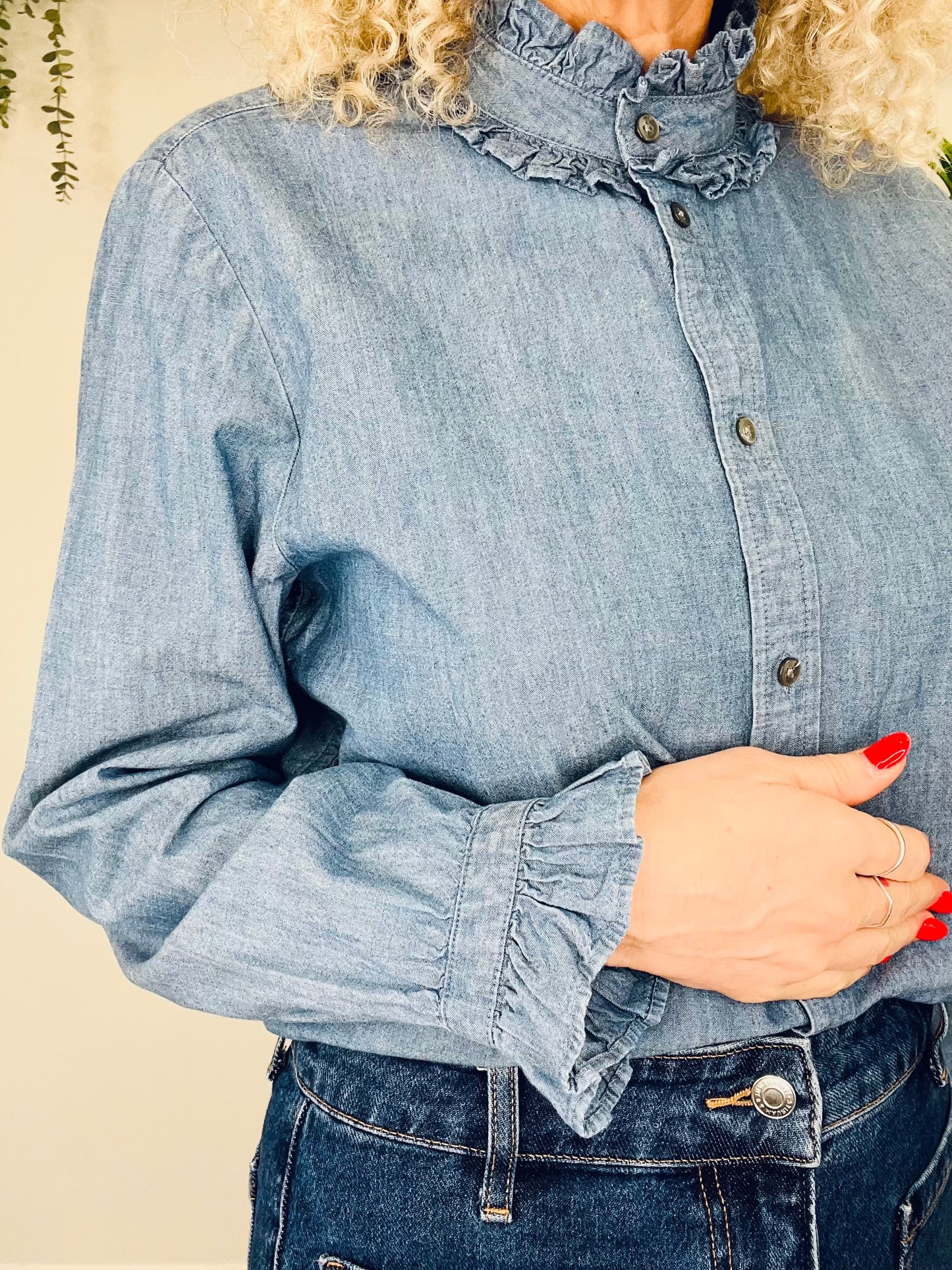 Denim Frill Shirt - Size 14