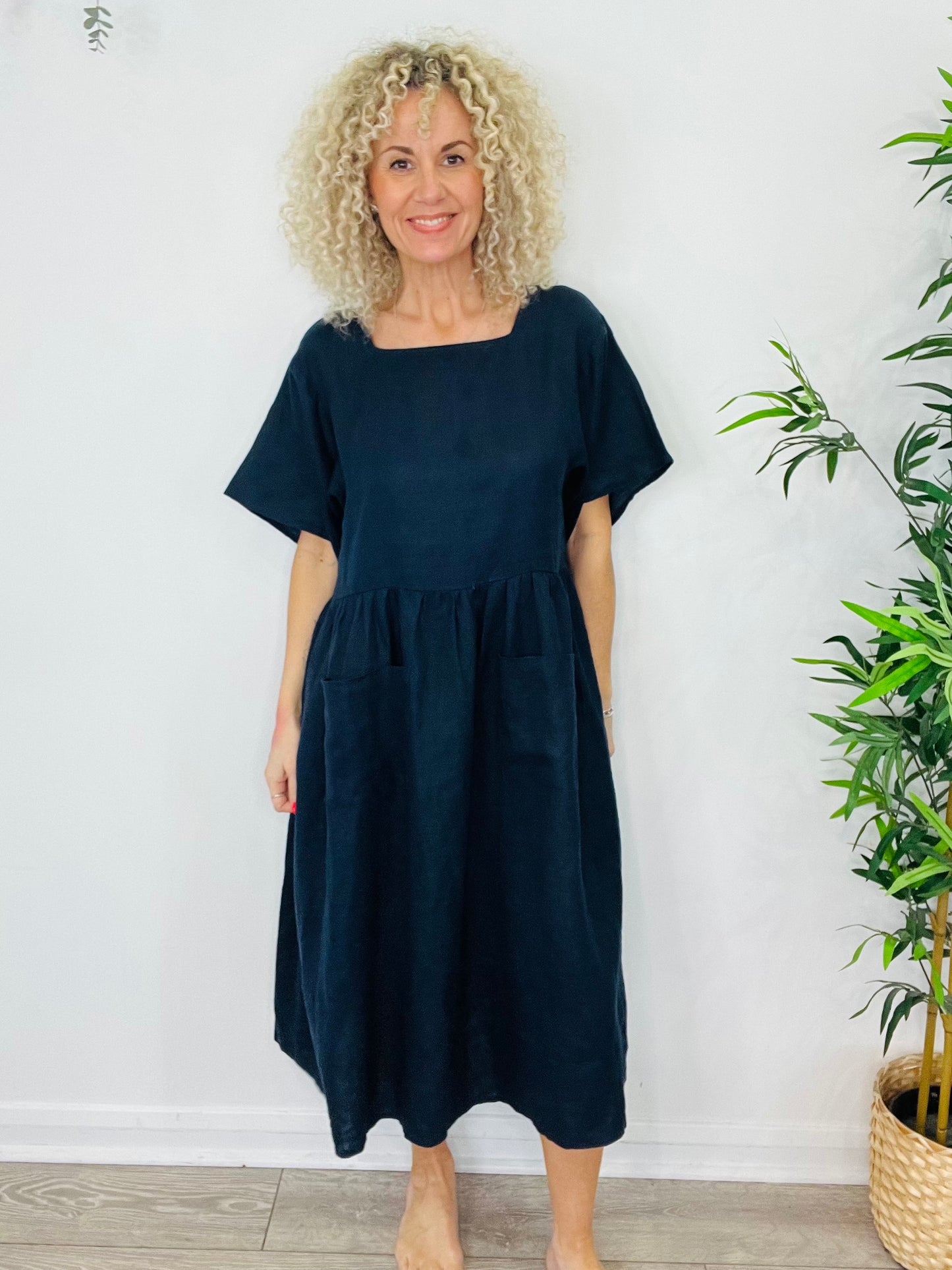 Linen Midi Dress - Size 10