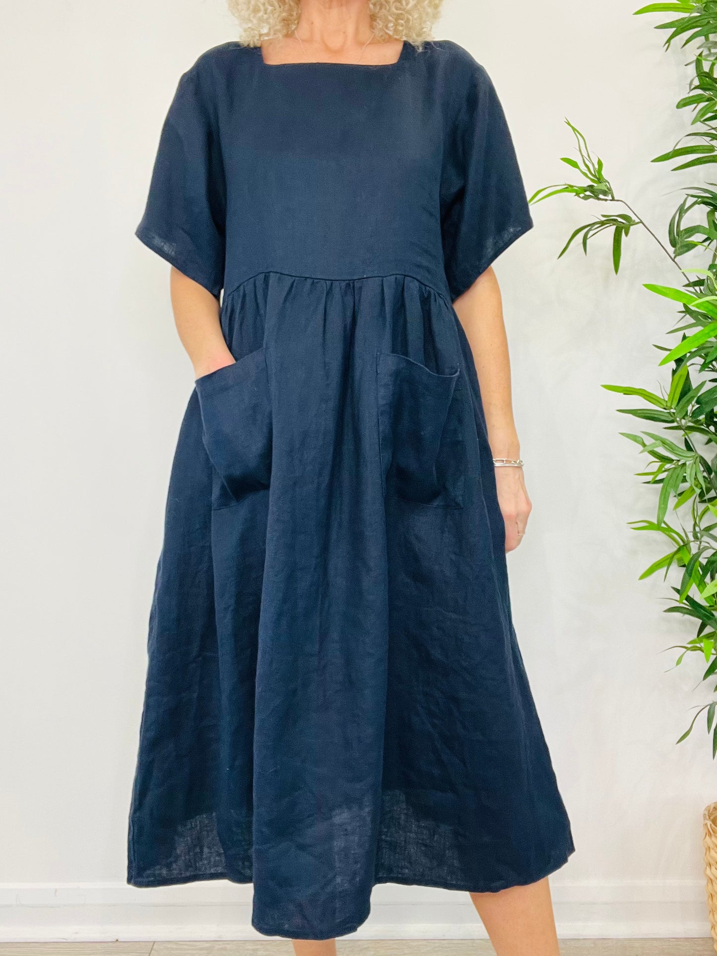 Linen Midi Dress - Size 10