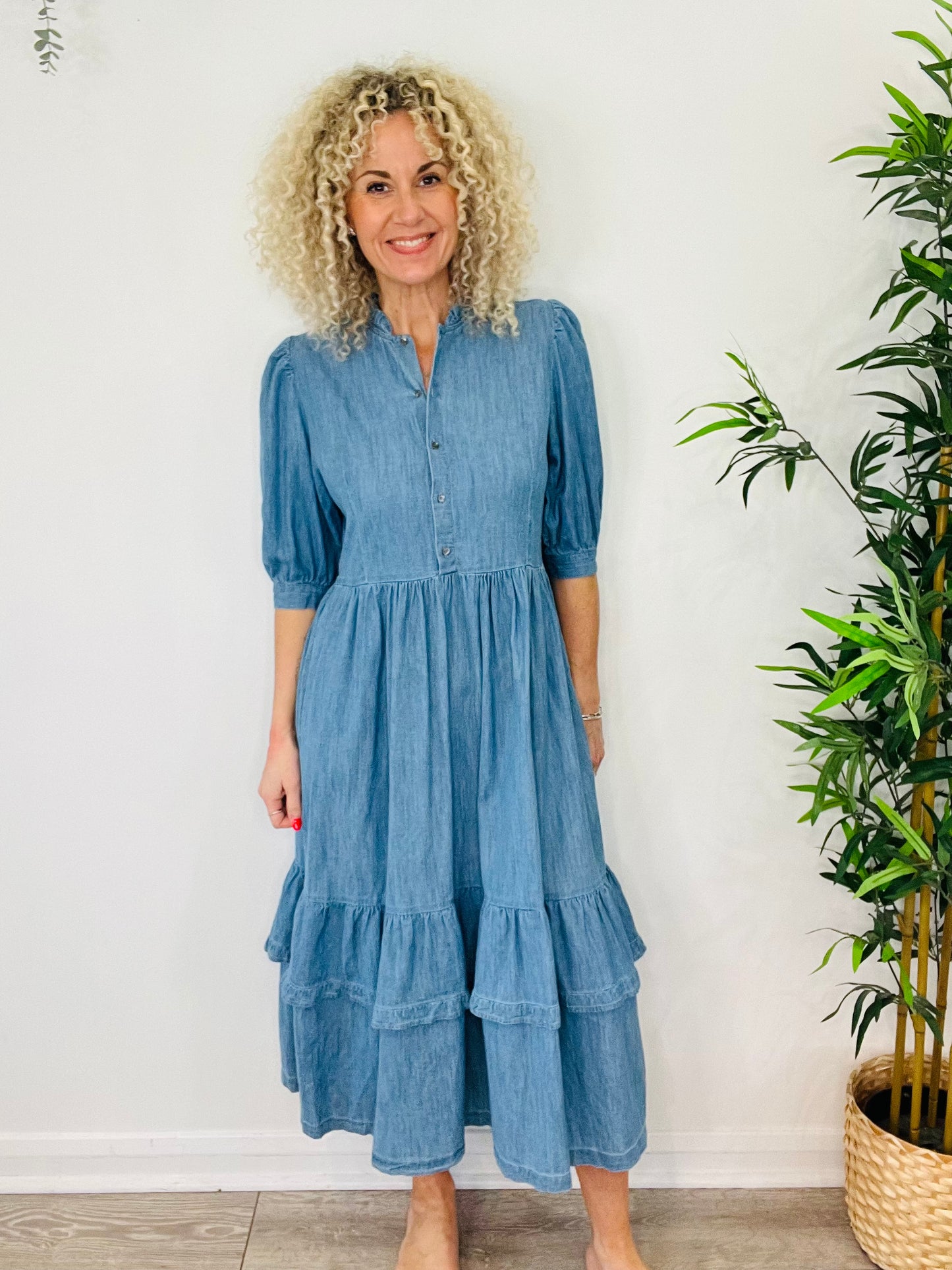 Tiered Denim Dress - Size 12