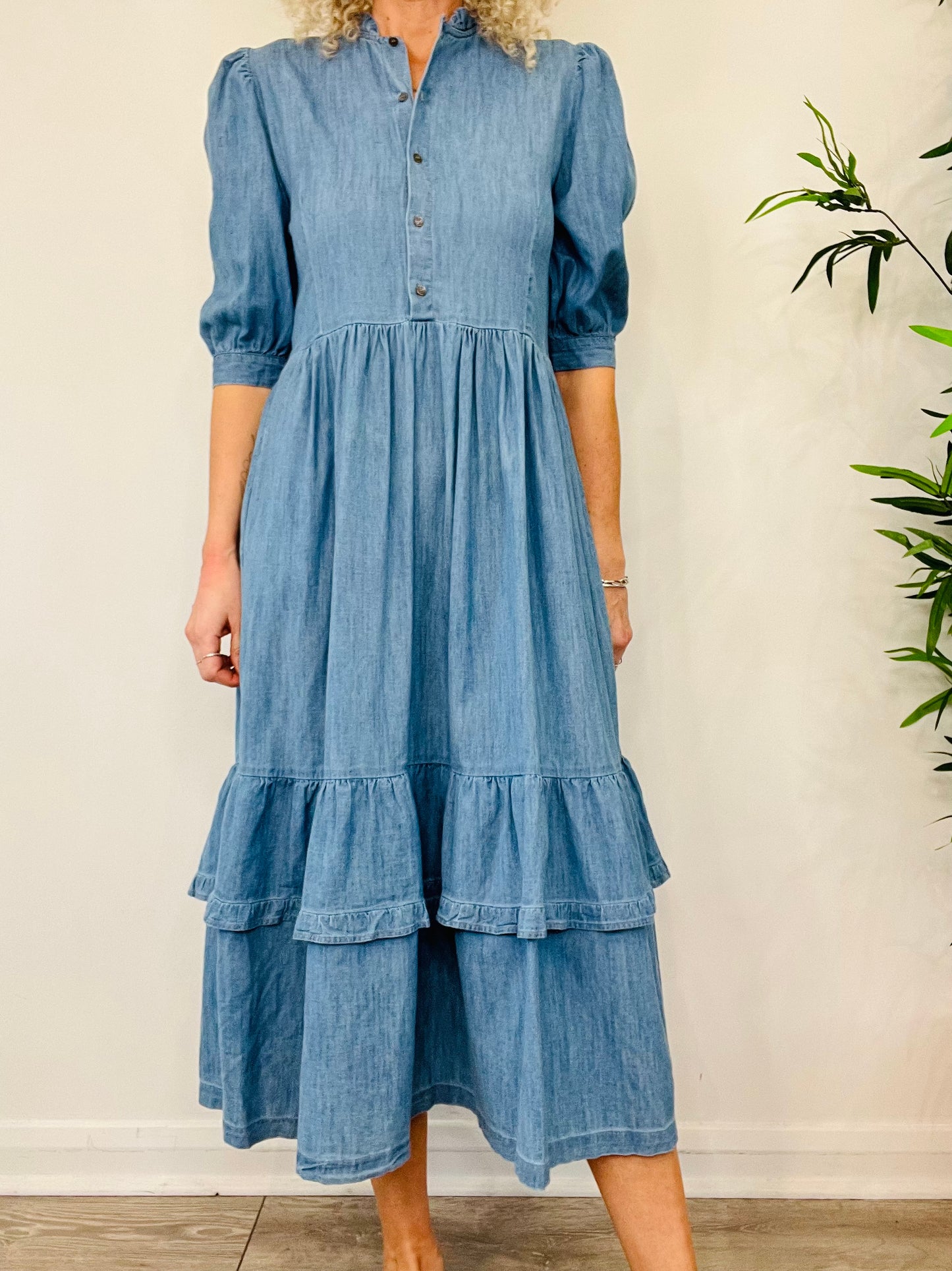 Tiered Denim Dress - Size 12