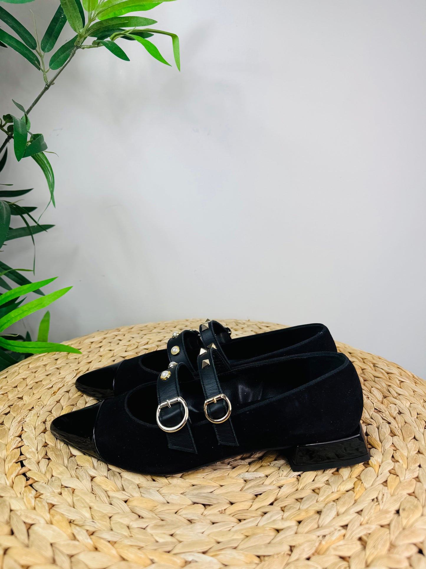 Suede Studded Flats - Size 39