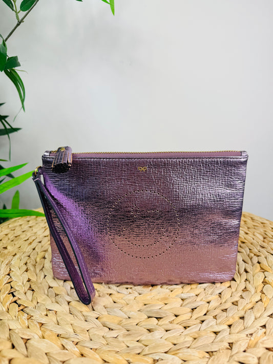 Metallic Leather Smiley Face Pouch