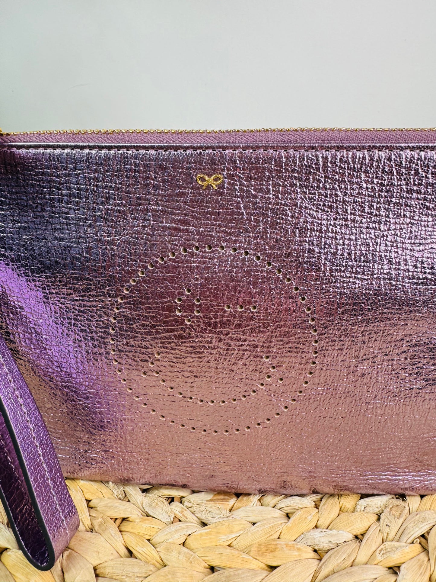 Metallic Leather Smiley Face Pouch
