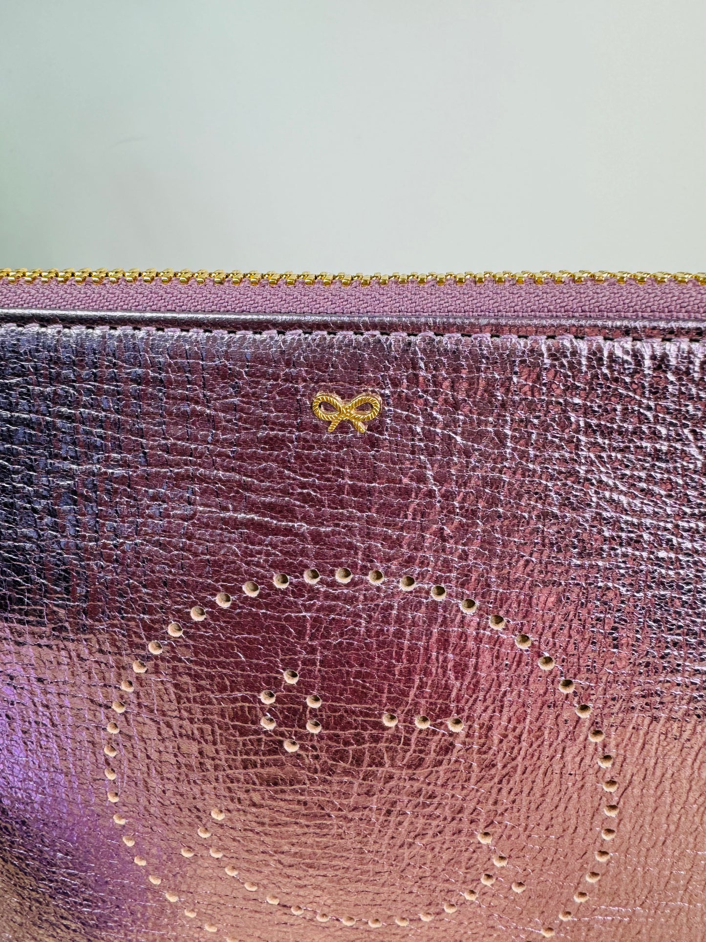 Metallic Leather Smiley Face Pouch