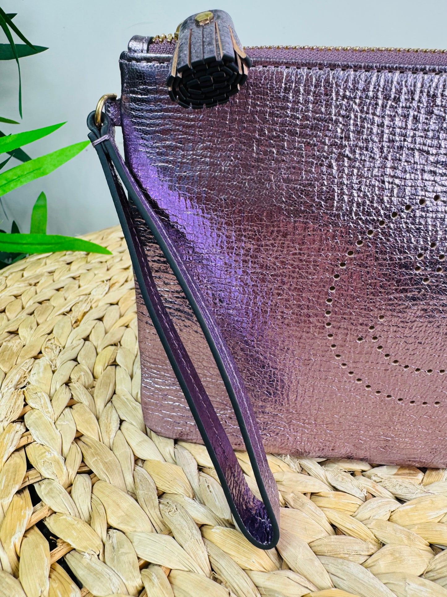 Metallic Leather Smiley Face Pouch