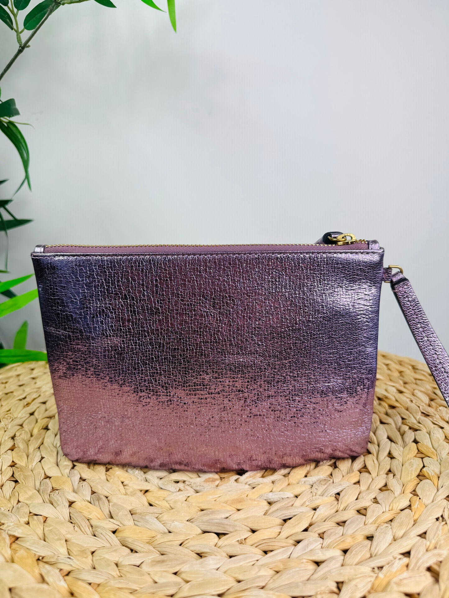 Metallic Leather Smiley Face Pouch