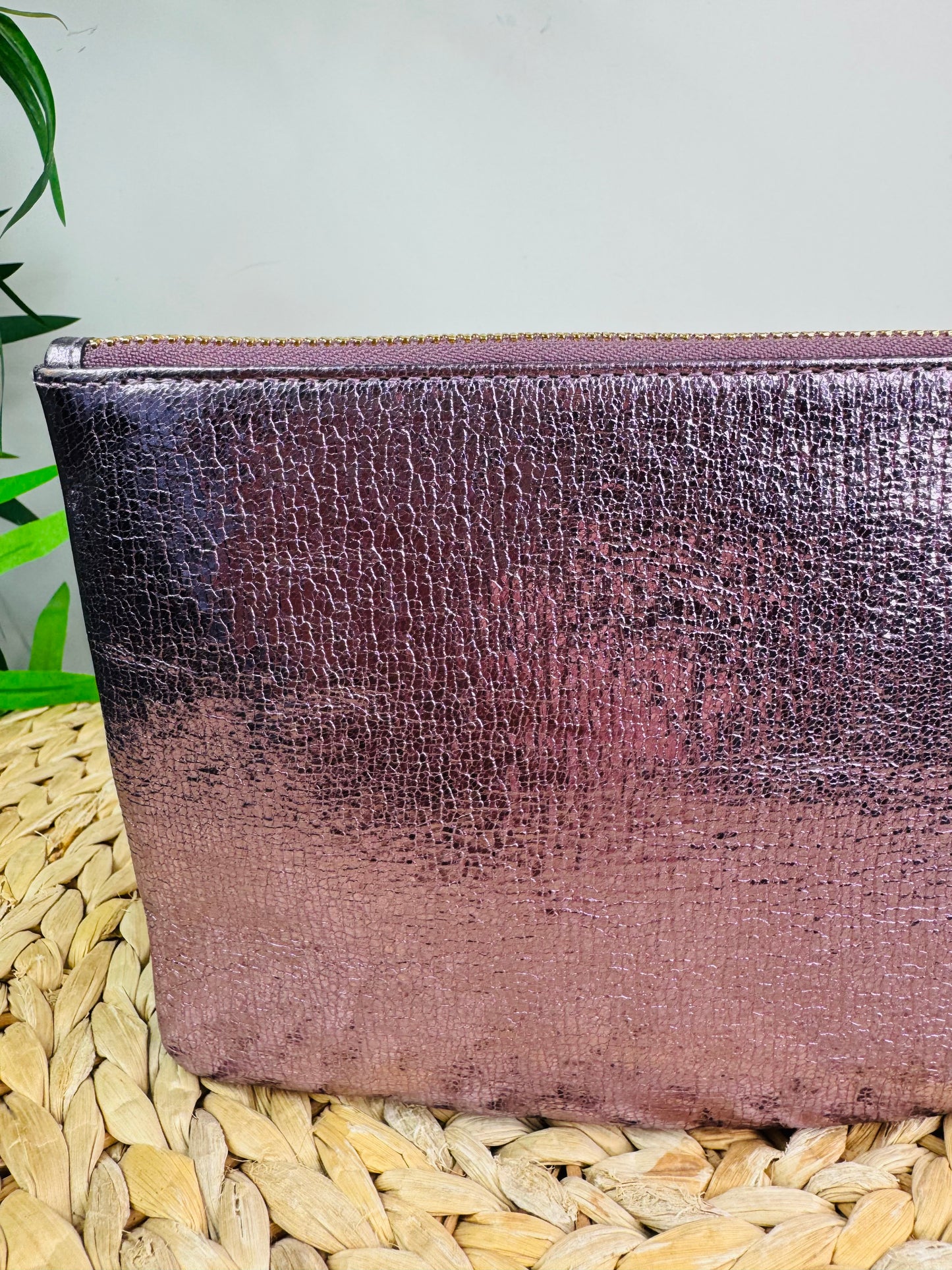 Metallic Leather Smiley Face Pouch