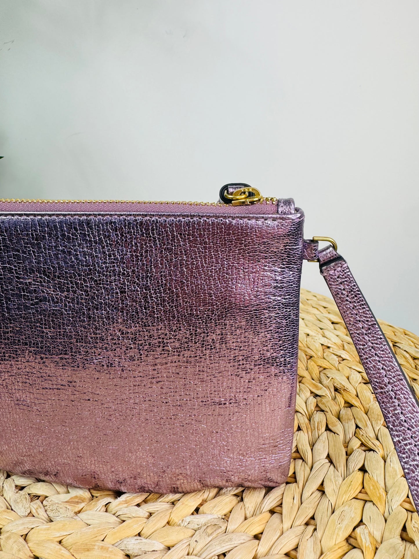 Metallic Leather Smiley Face Pouch