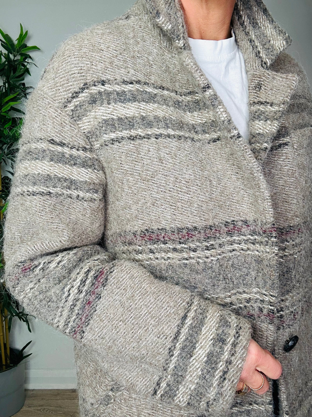 Striped Wool Coat - Size 38