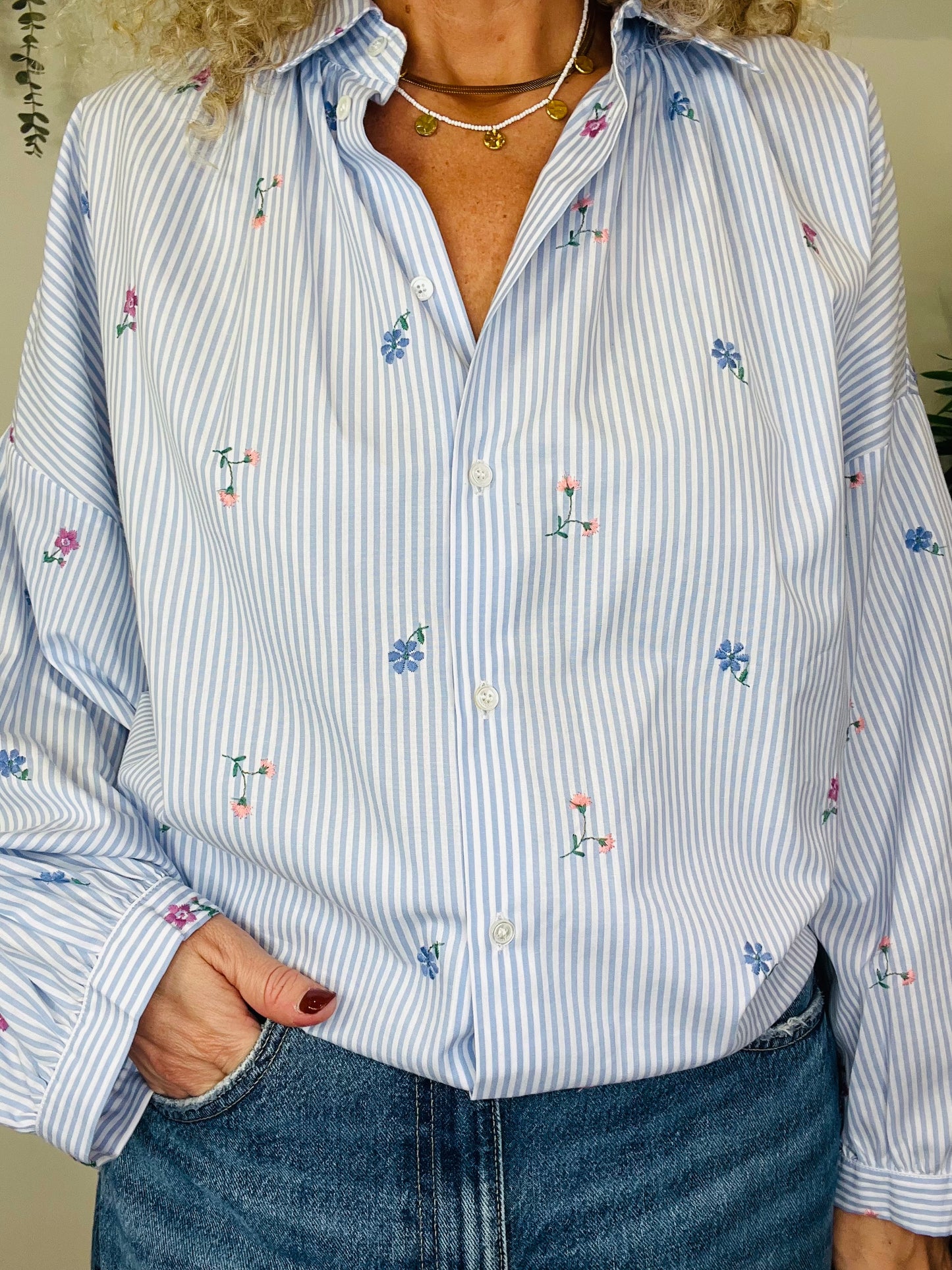Embroidered Striped Shirt - Size 14