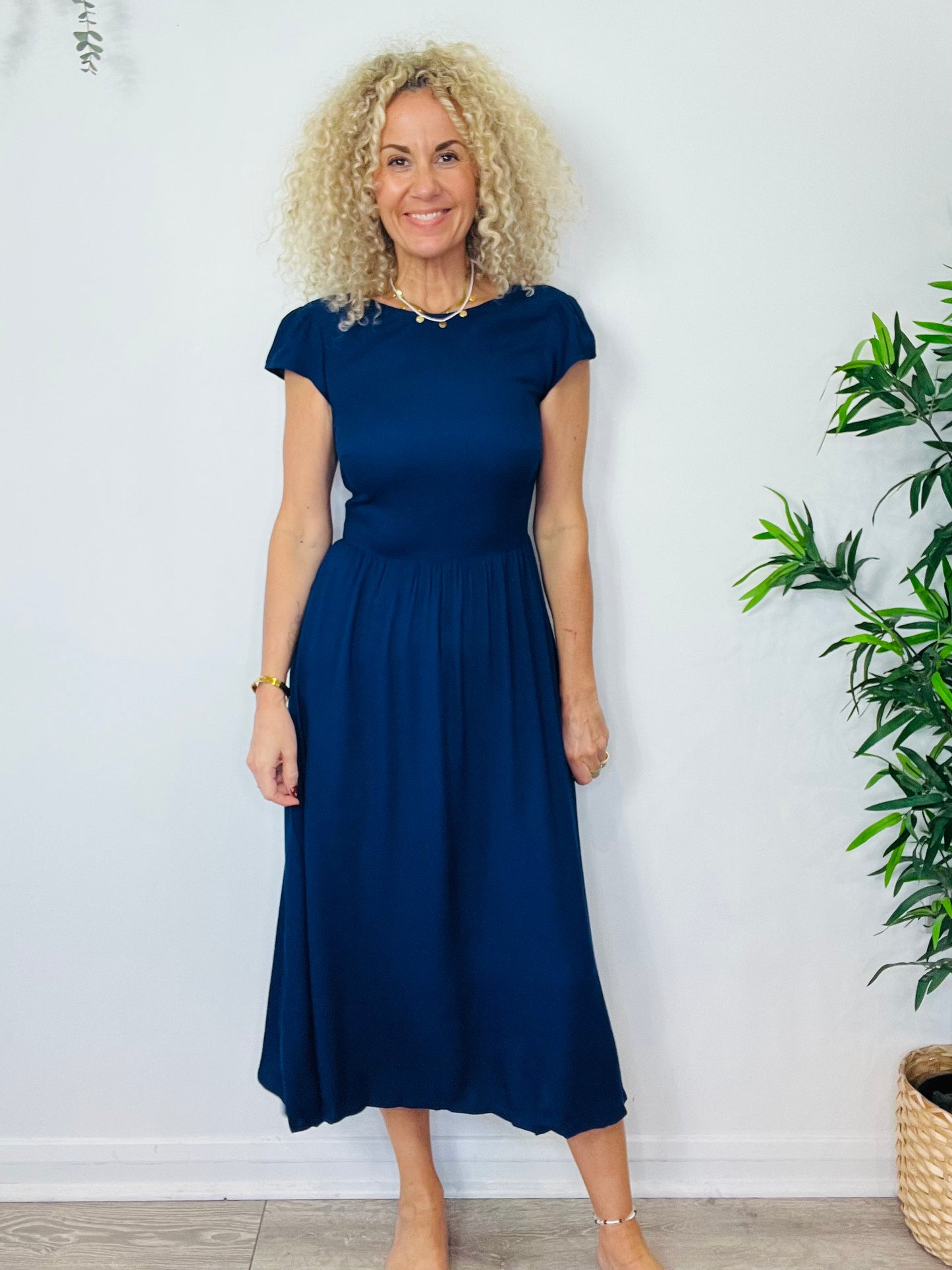 Navy Midi Dress - Size 8