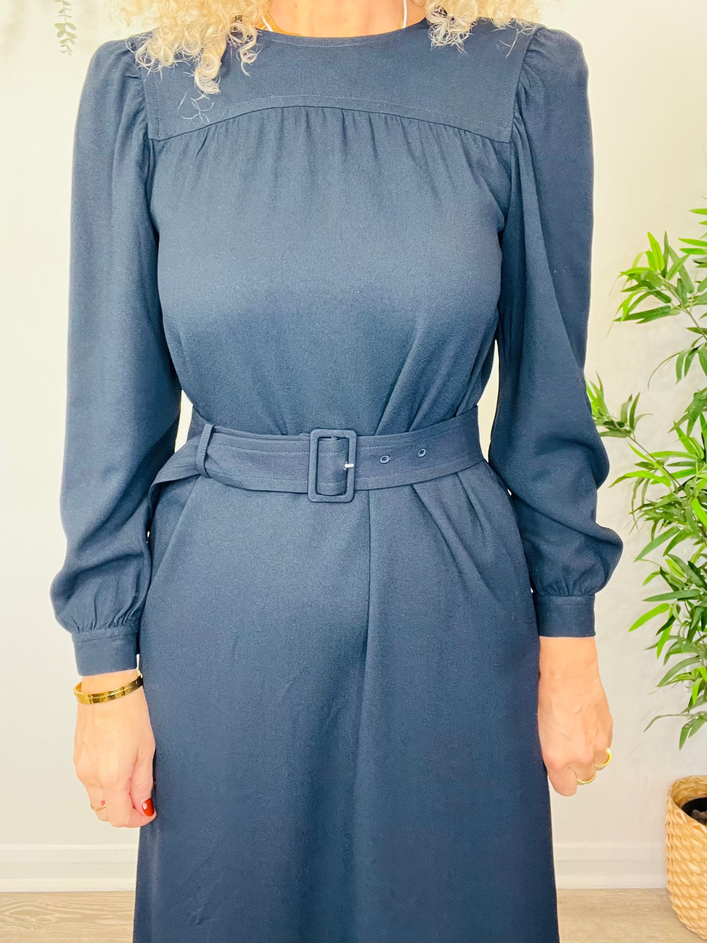 Navy Midi Dress - Size 36