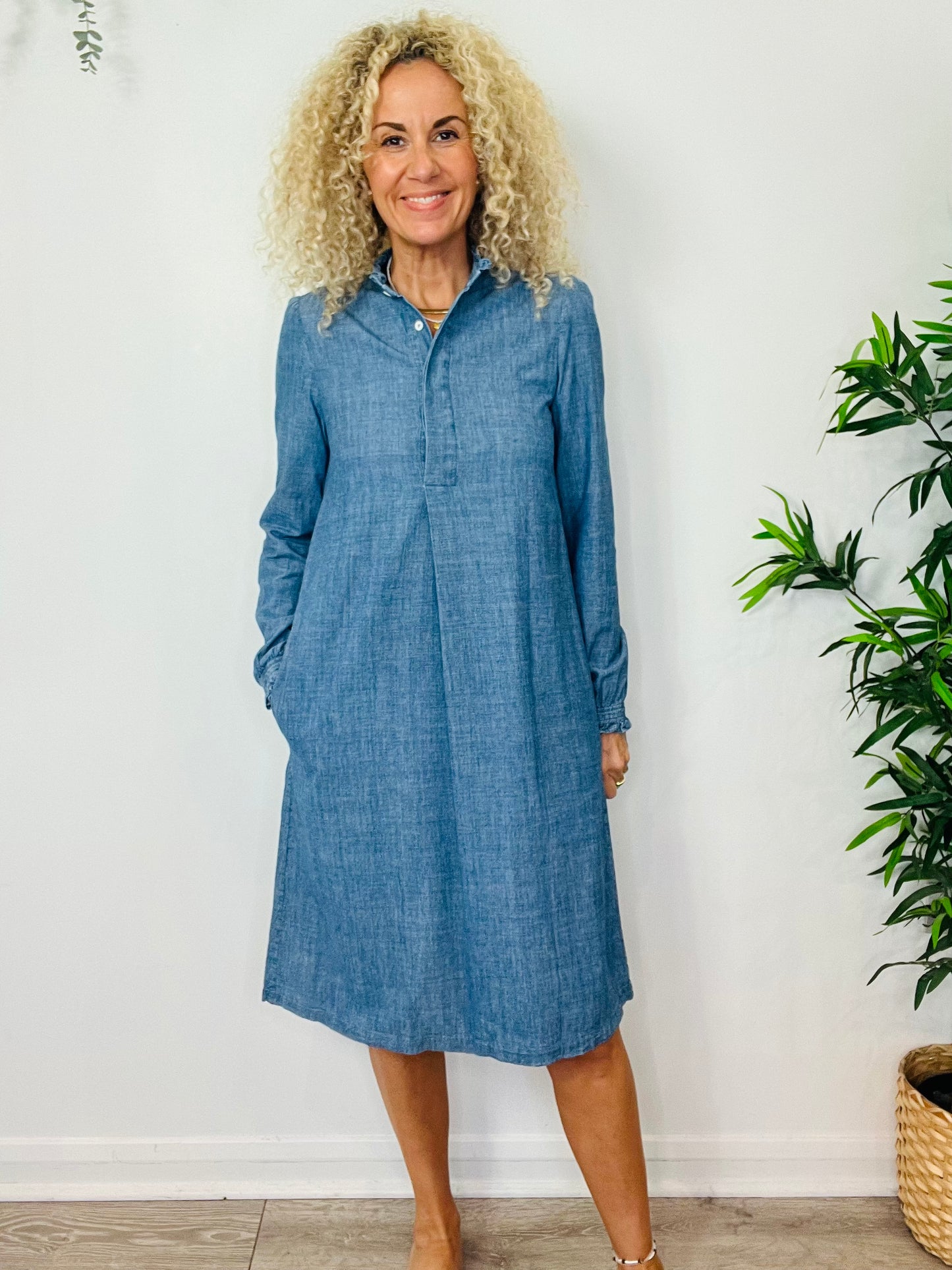 Chambray Midi Dress - Size 38