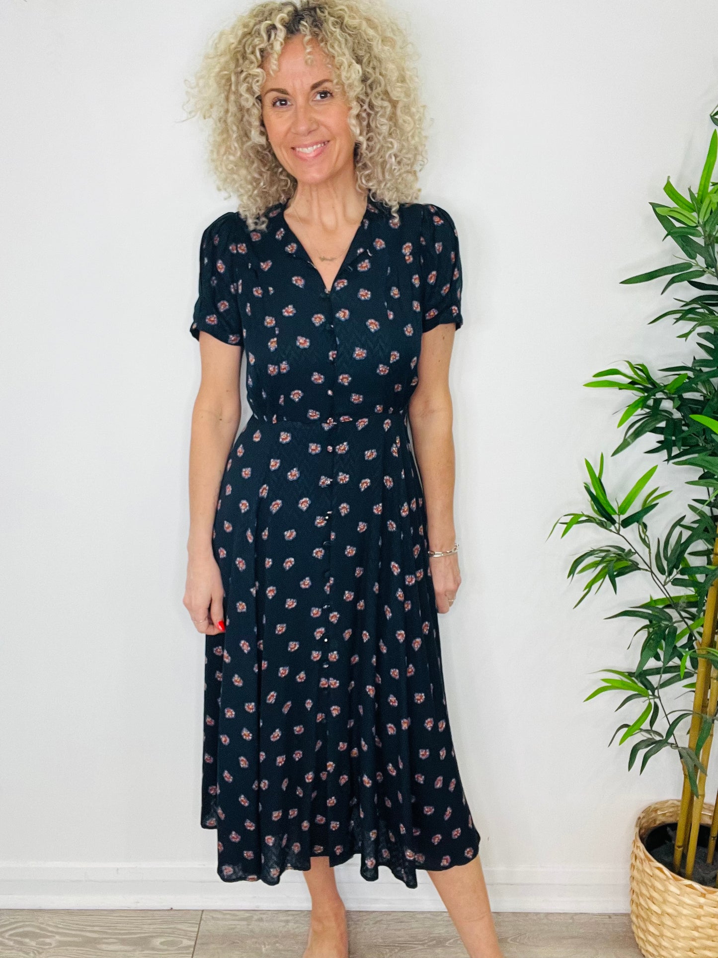 Patterned Tea Dress - Size M