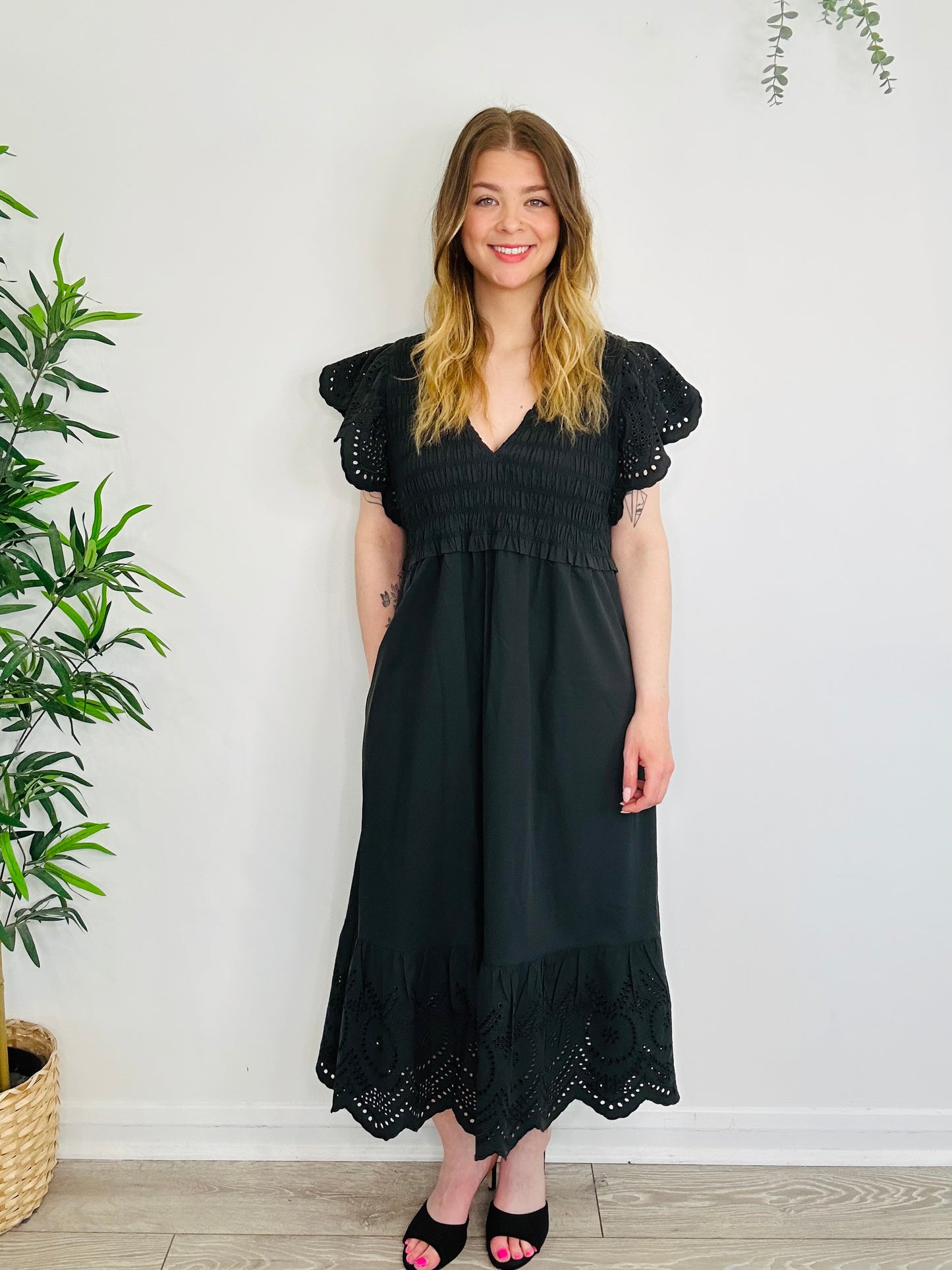 Smocked Cotton Dress - Size L