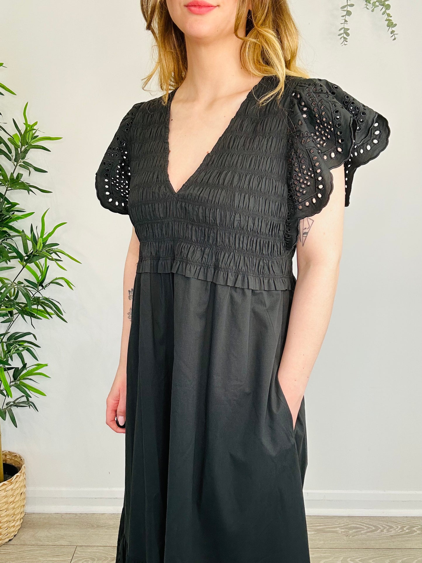 Smocked Cotton Dress - Size L
