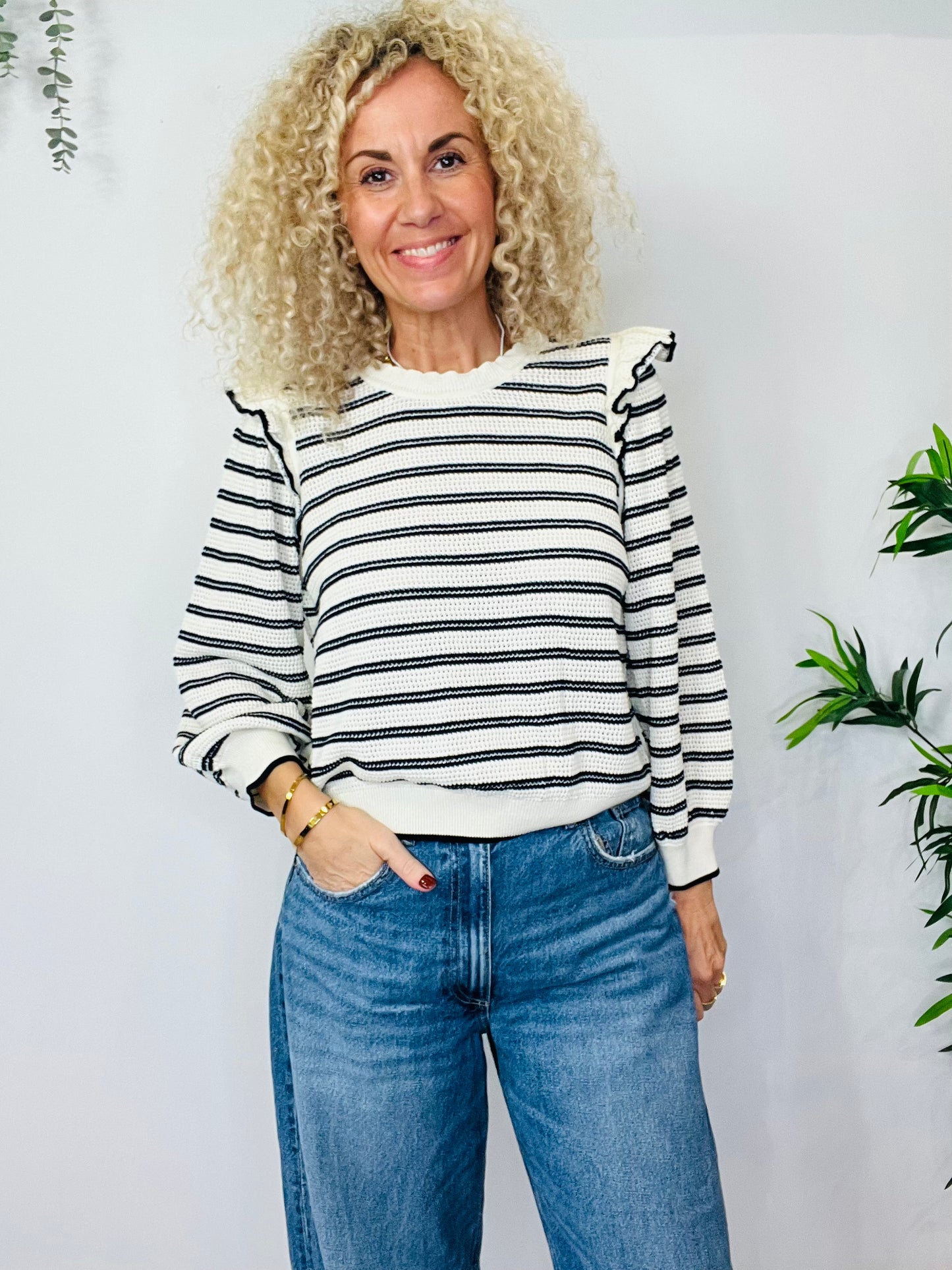 Striped Frill Jumper - Size L