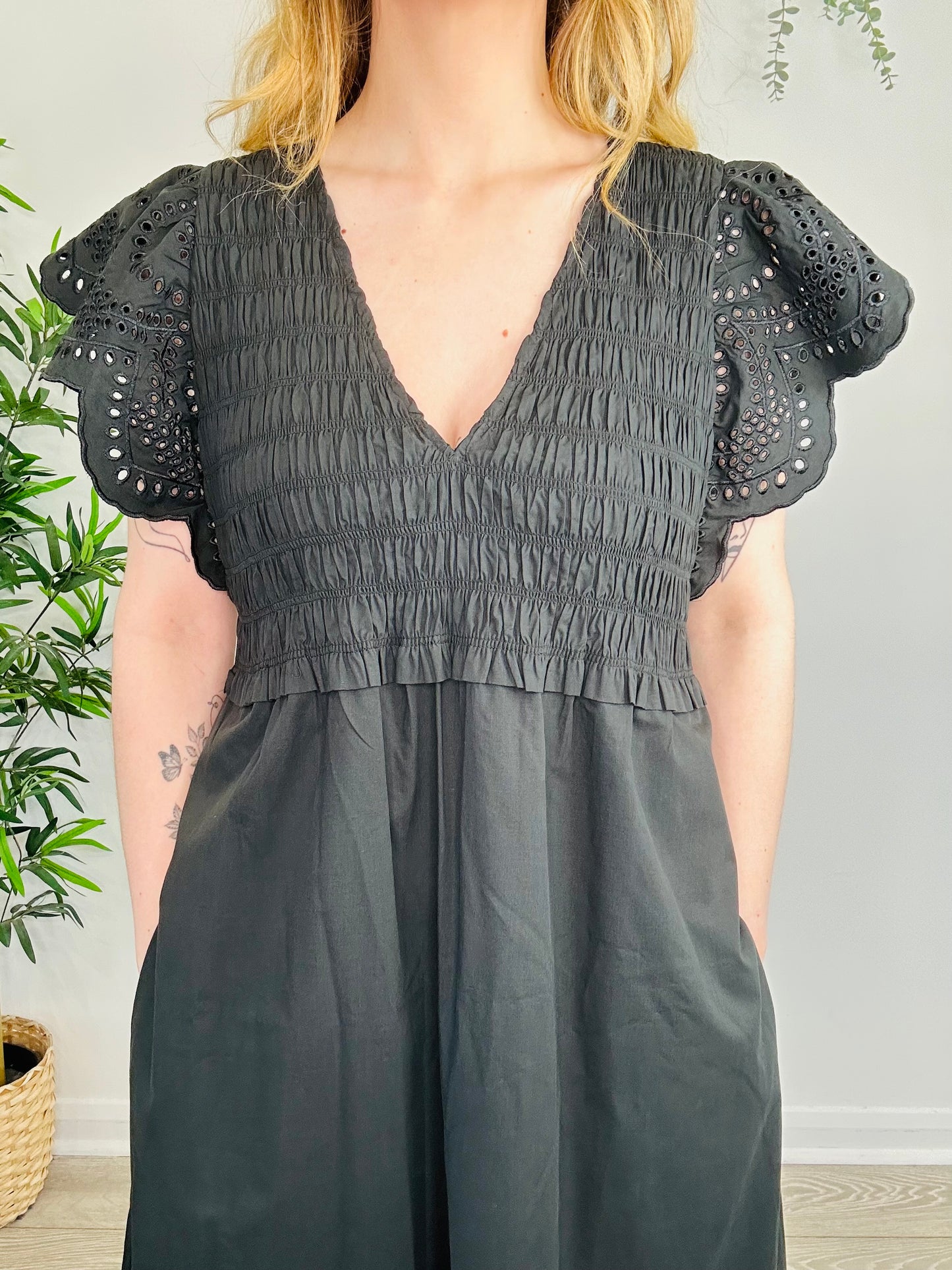 Smocked Cotton Dress - Size L