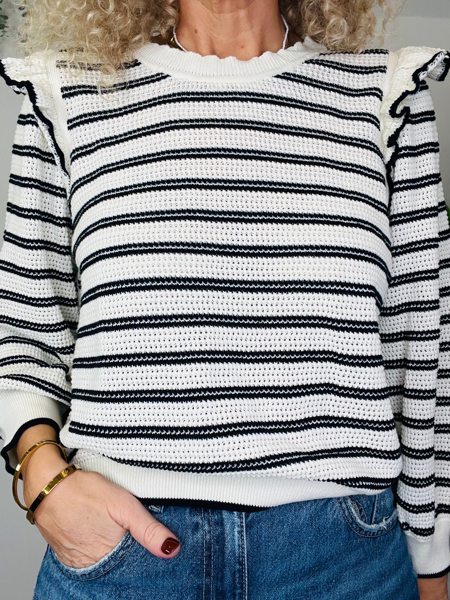 Striped Frill Jumper - Size L