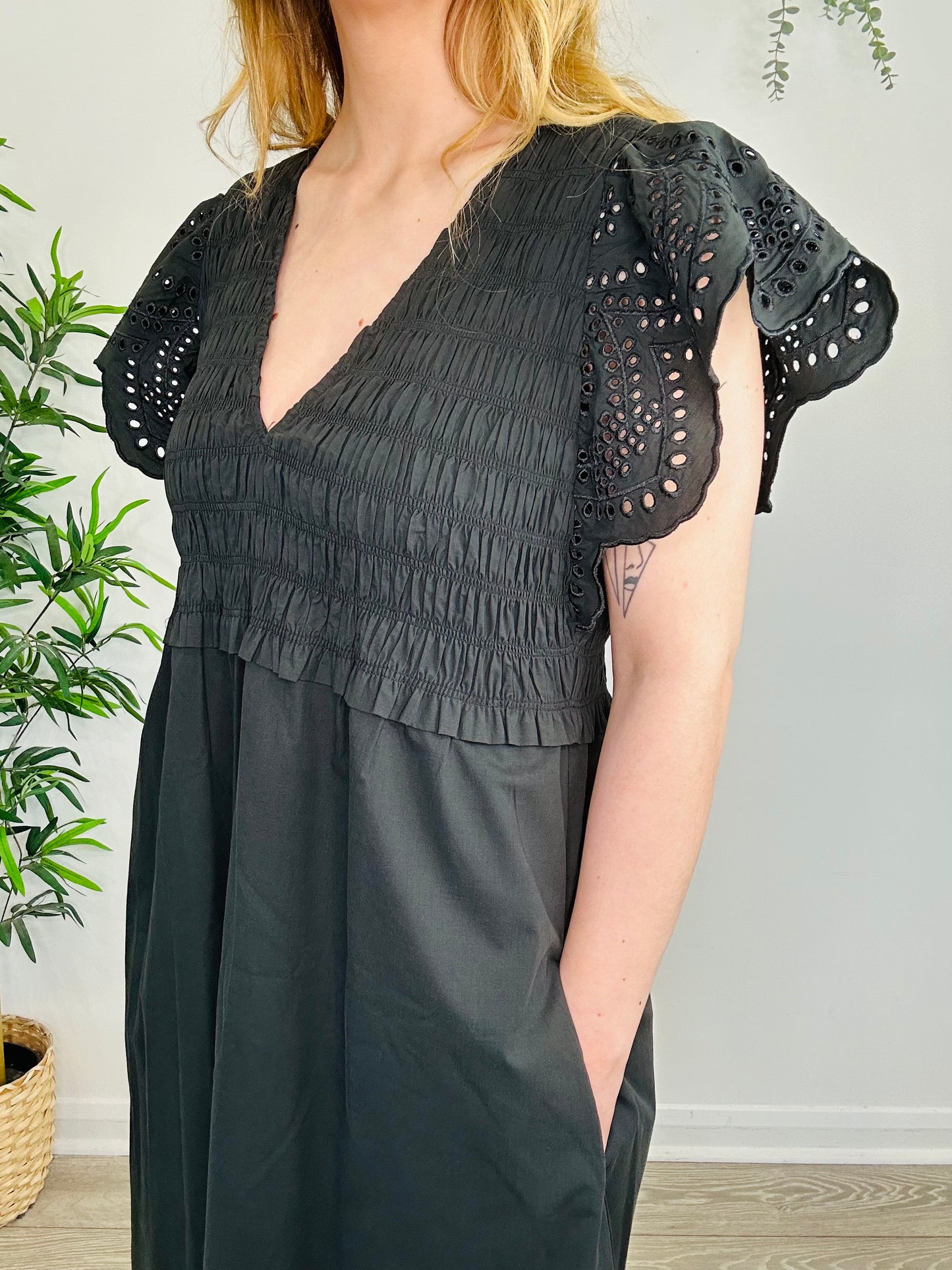 Smocked Cotton Dress - Size L