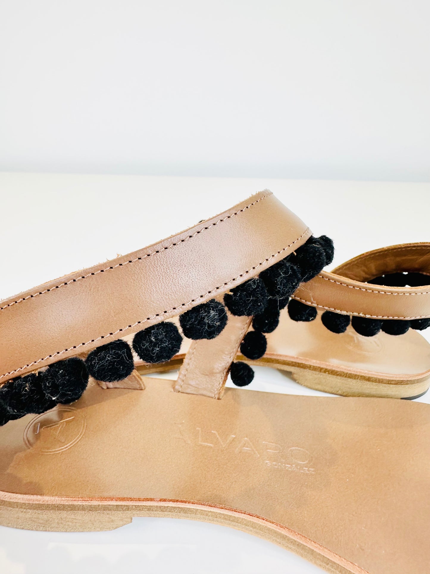 Pompom Leather Sandals - Size 40
