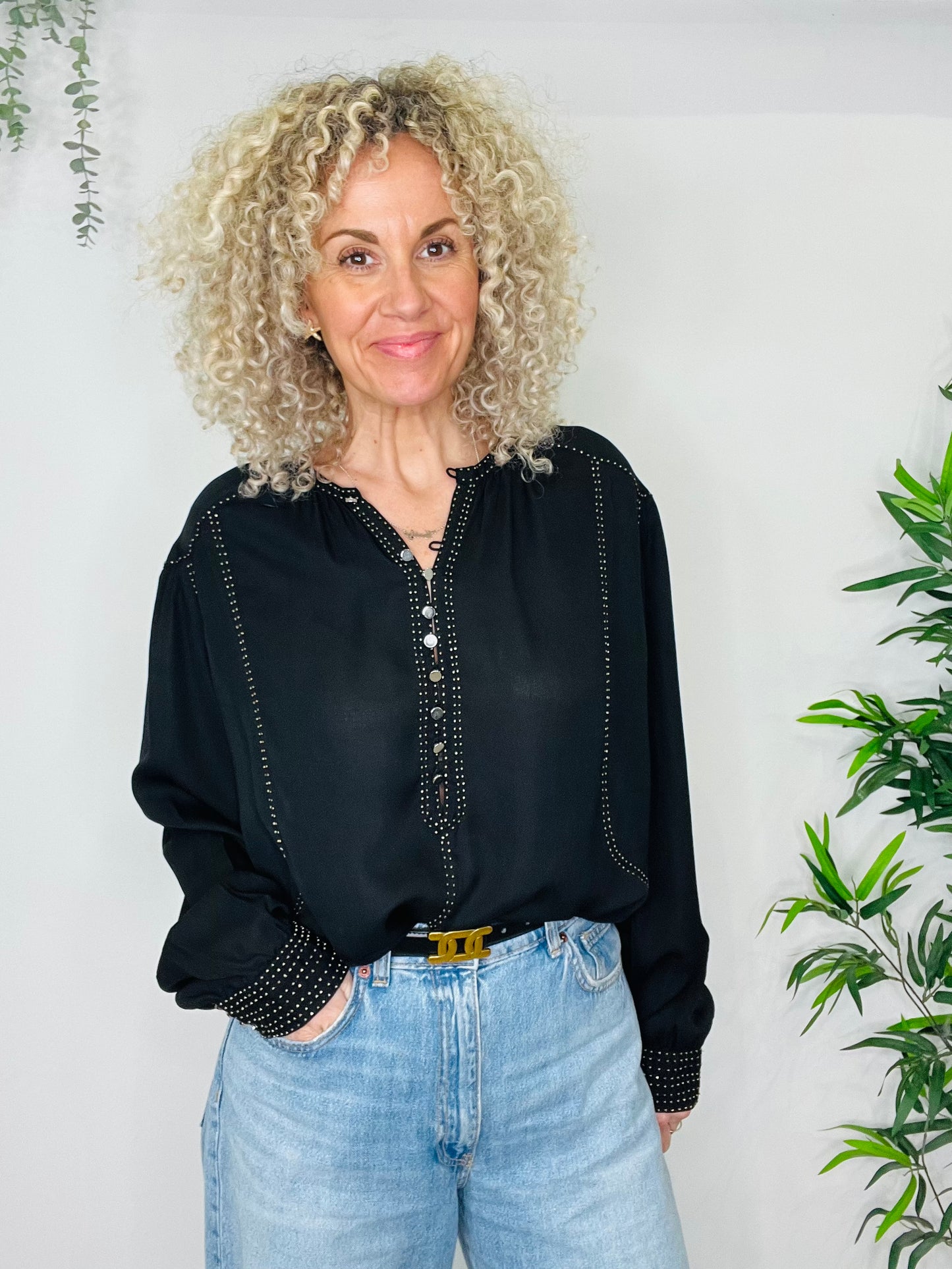 Studded Silk Blouse - Size 44