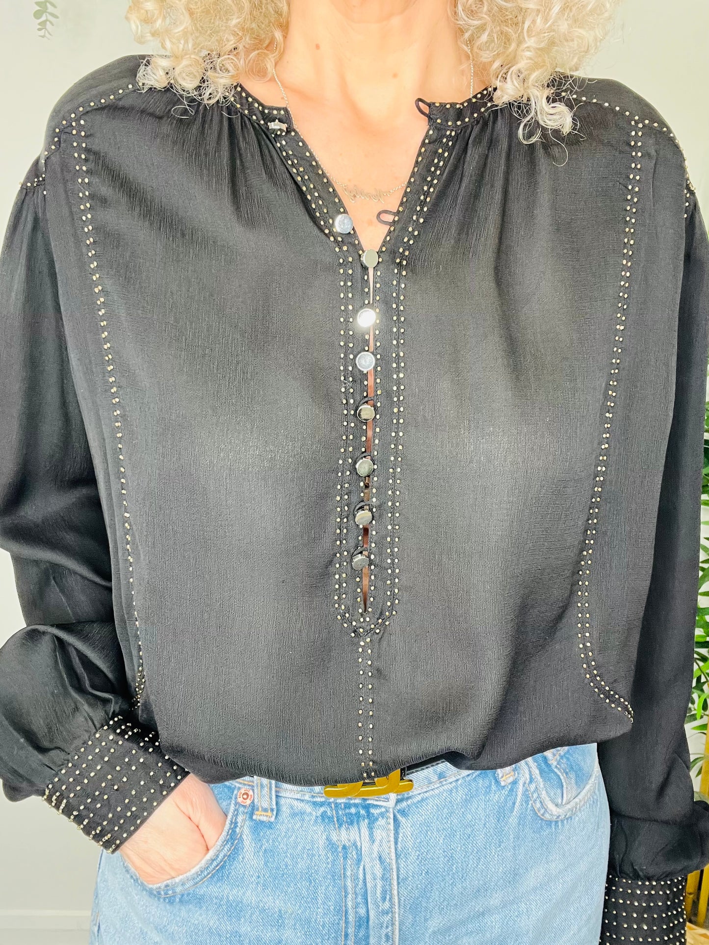 Studded Silk Blouse - Size 44