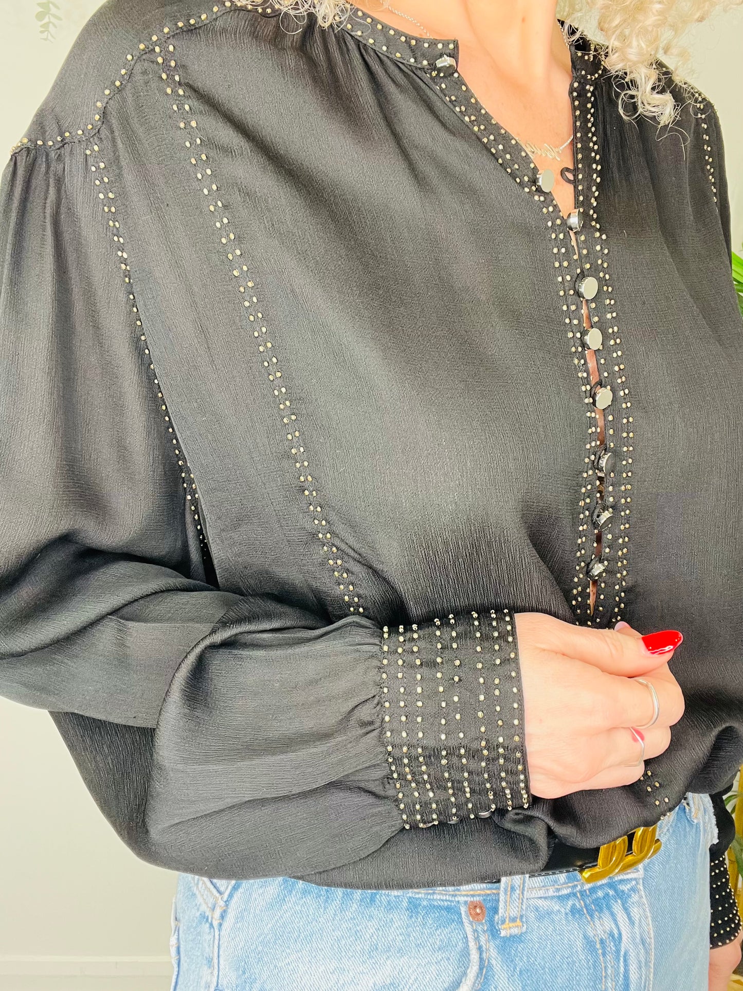 Studded Silk Blouse - Size 44