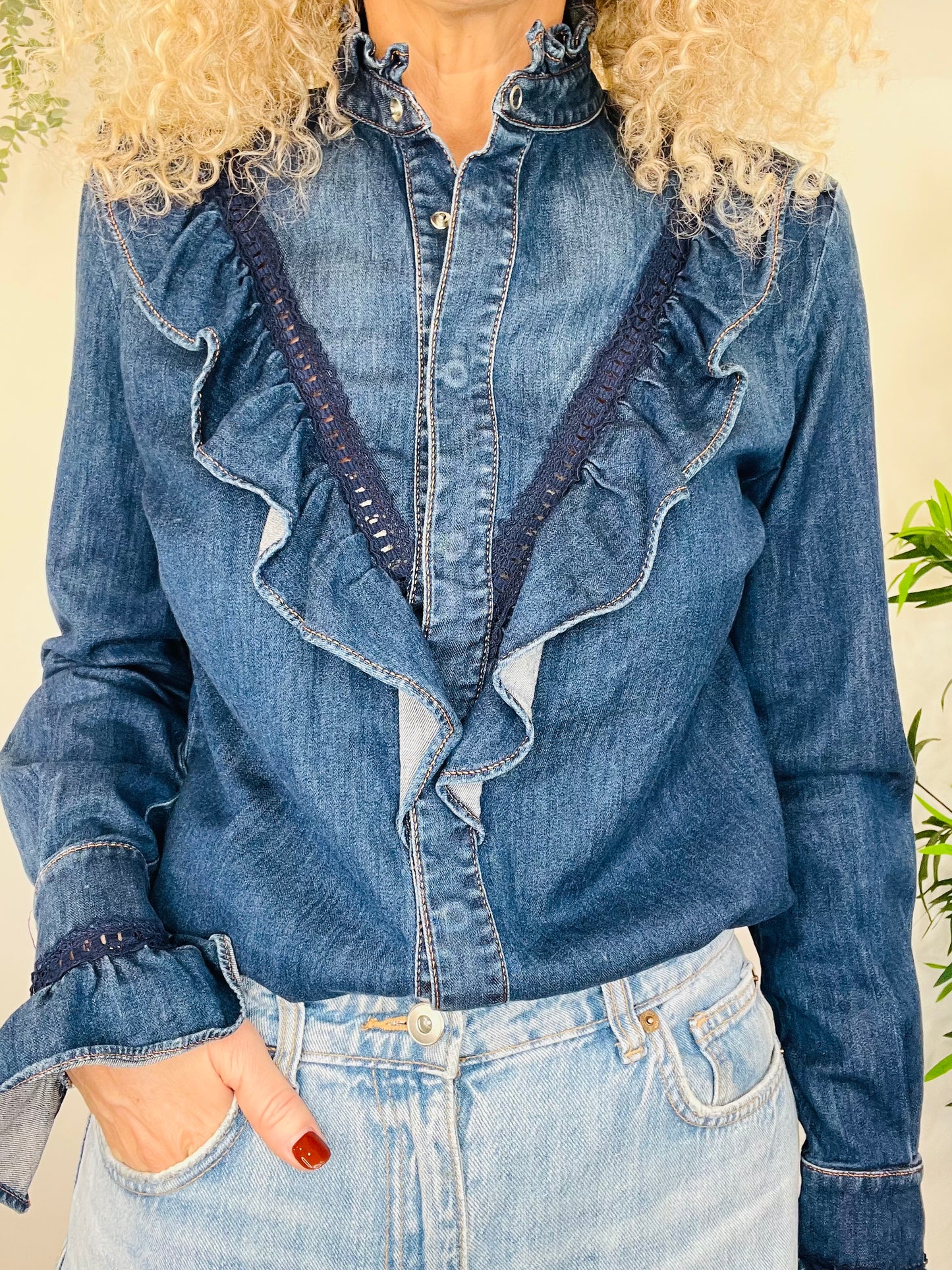 Frill Denim Shirt - Size 42IT