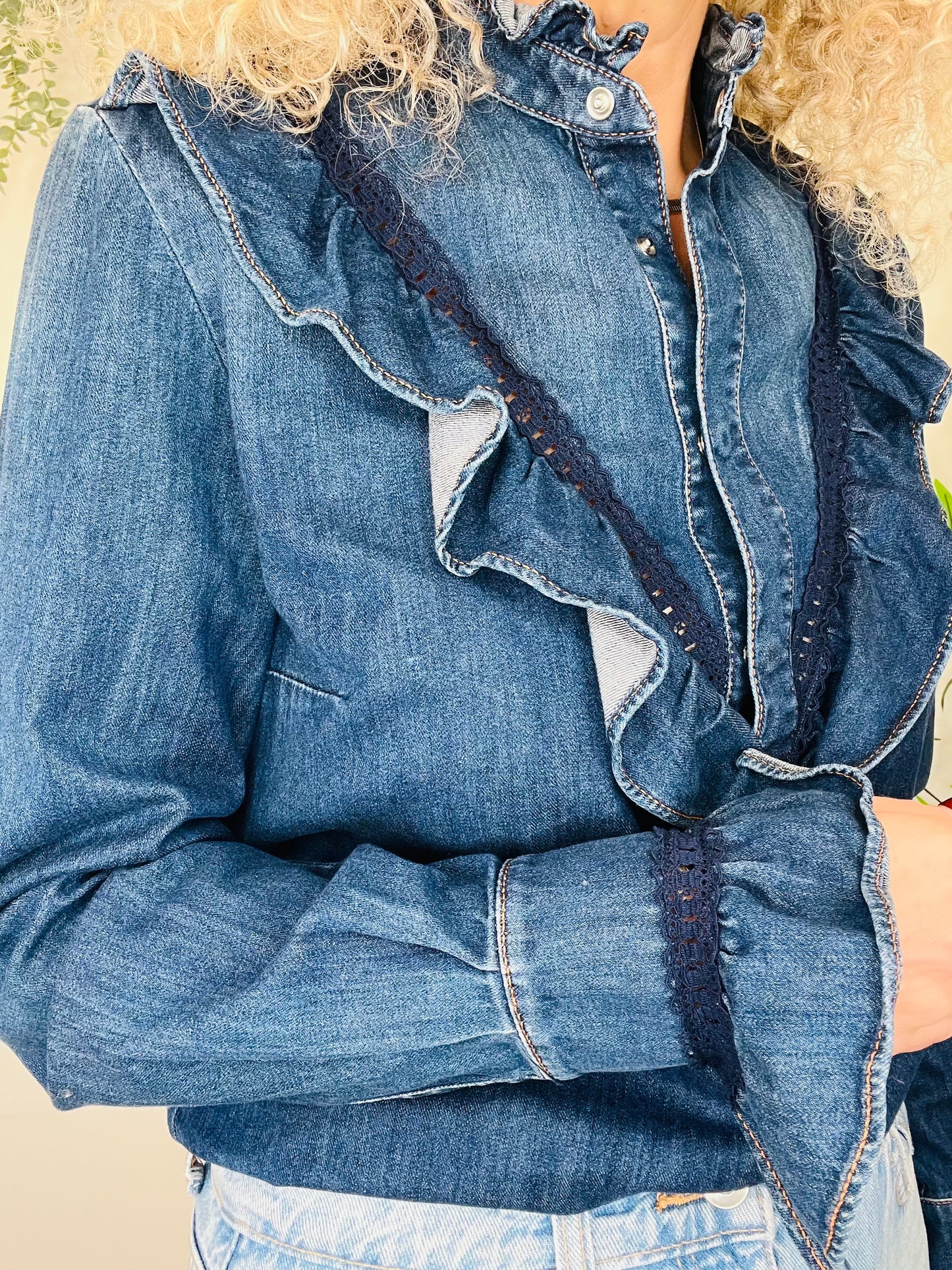 Frill Denim Shirt - Size 42IT