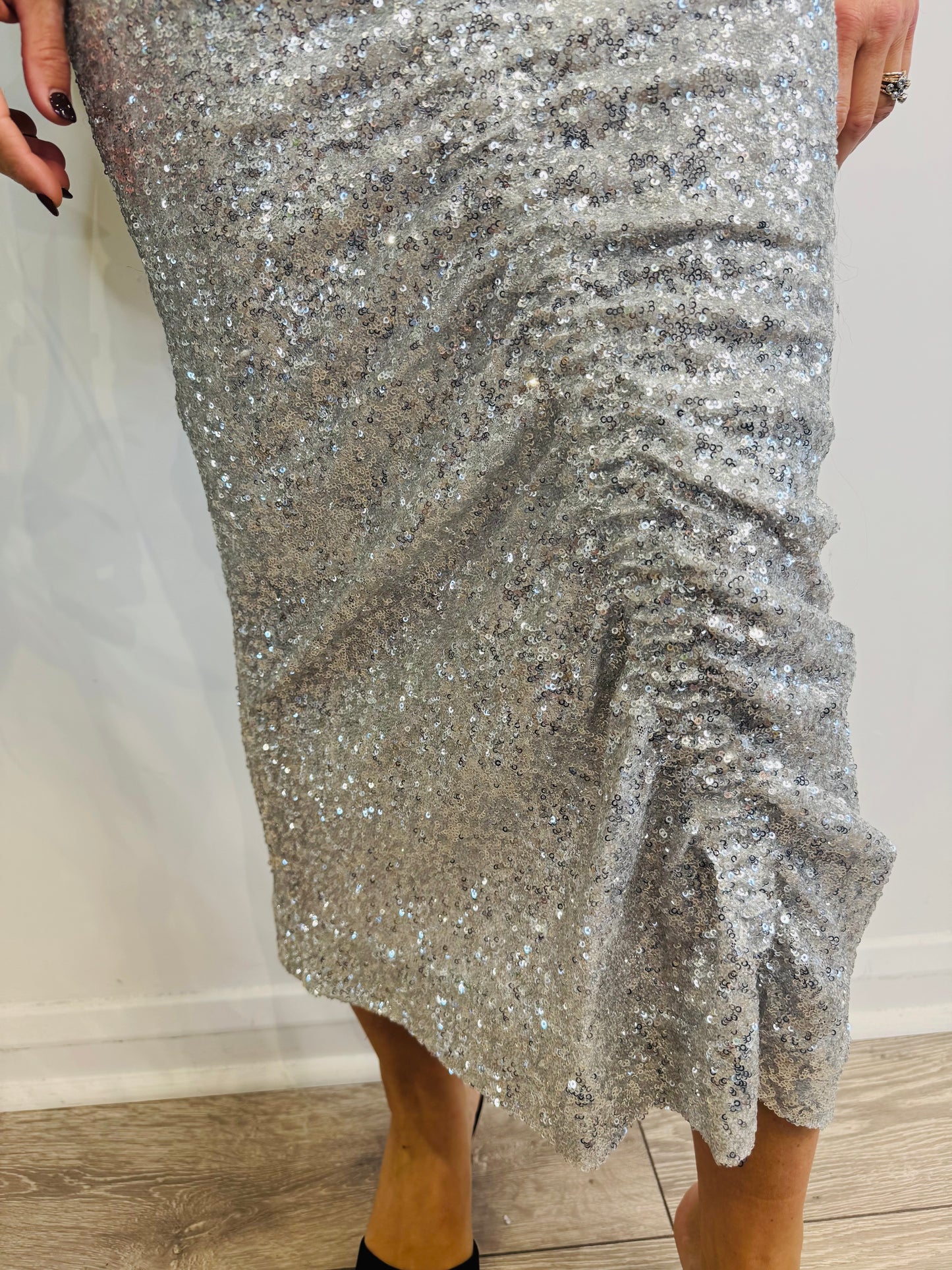 Ruched Sequin Skirt - Size S