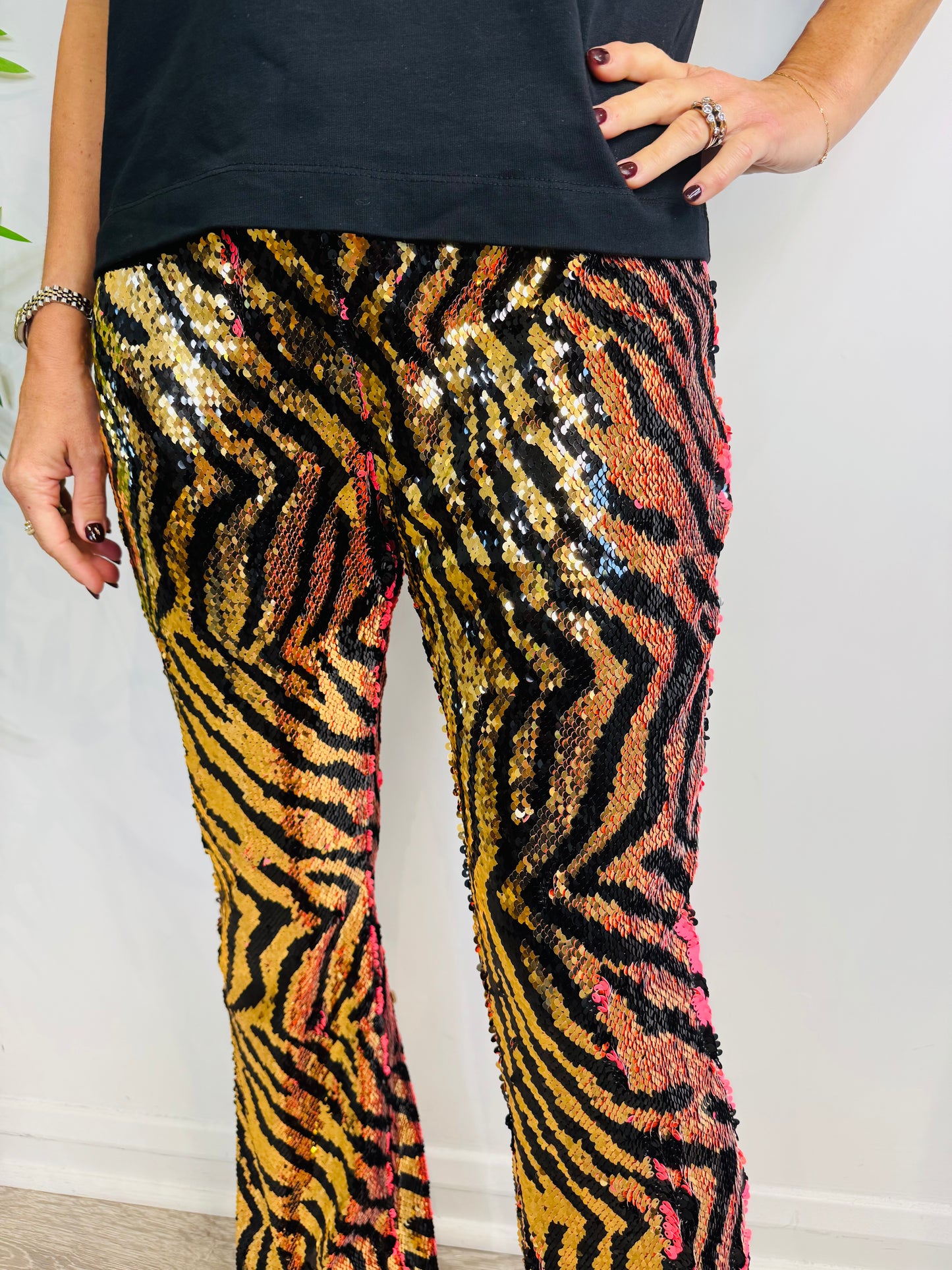 Tiger Sequin Trousers - Size L