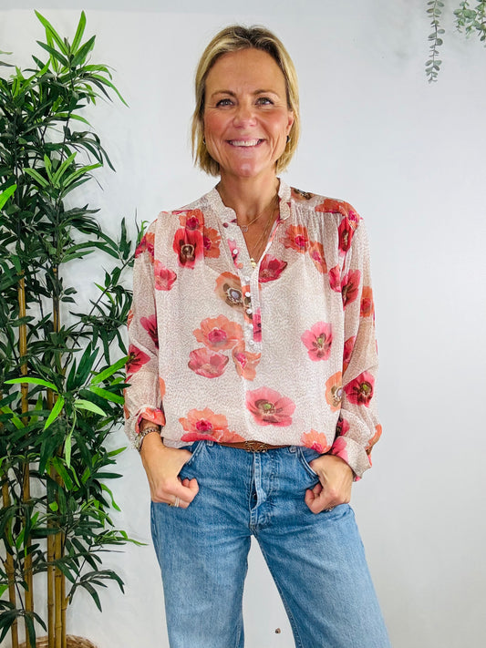 Floral Silk Blouse - Size XS