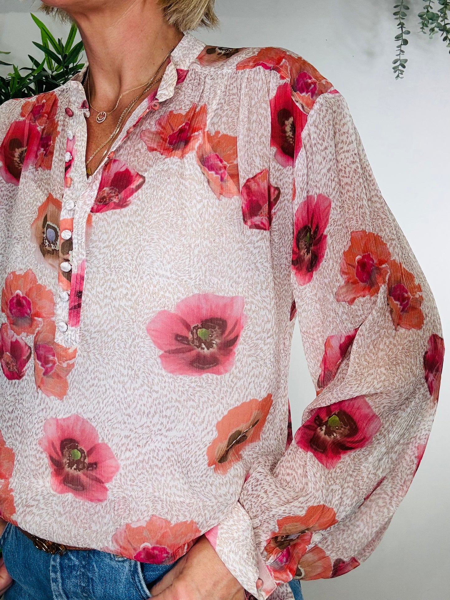 Floral Silk Blouse - Size XS