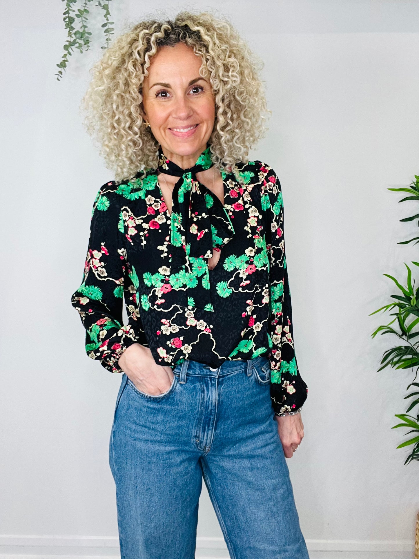 Floral Silk Blouse - Size M
