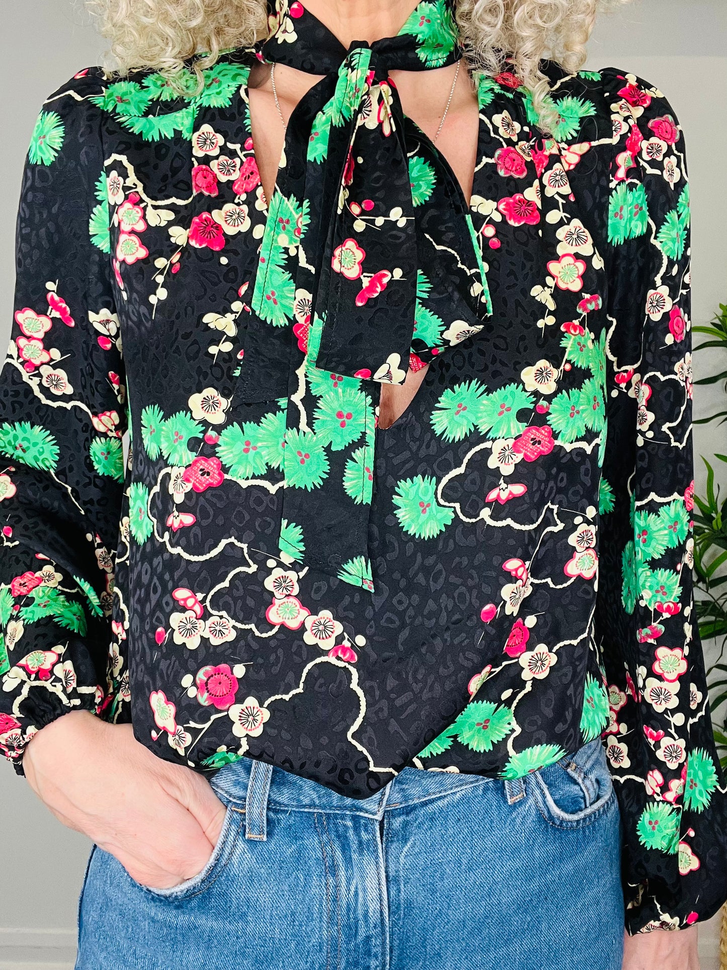 Floral Silk Blouse - Size M