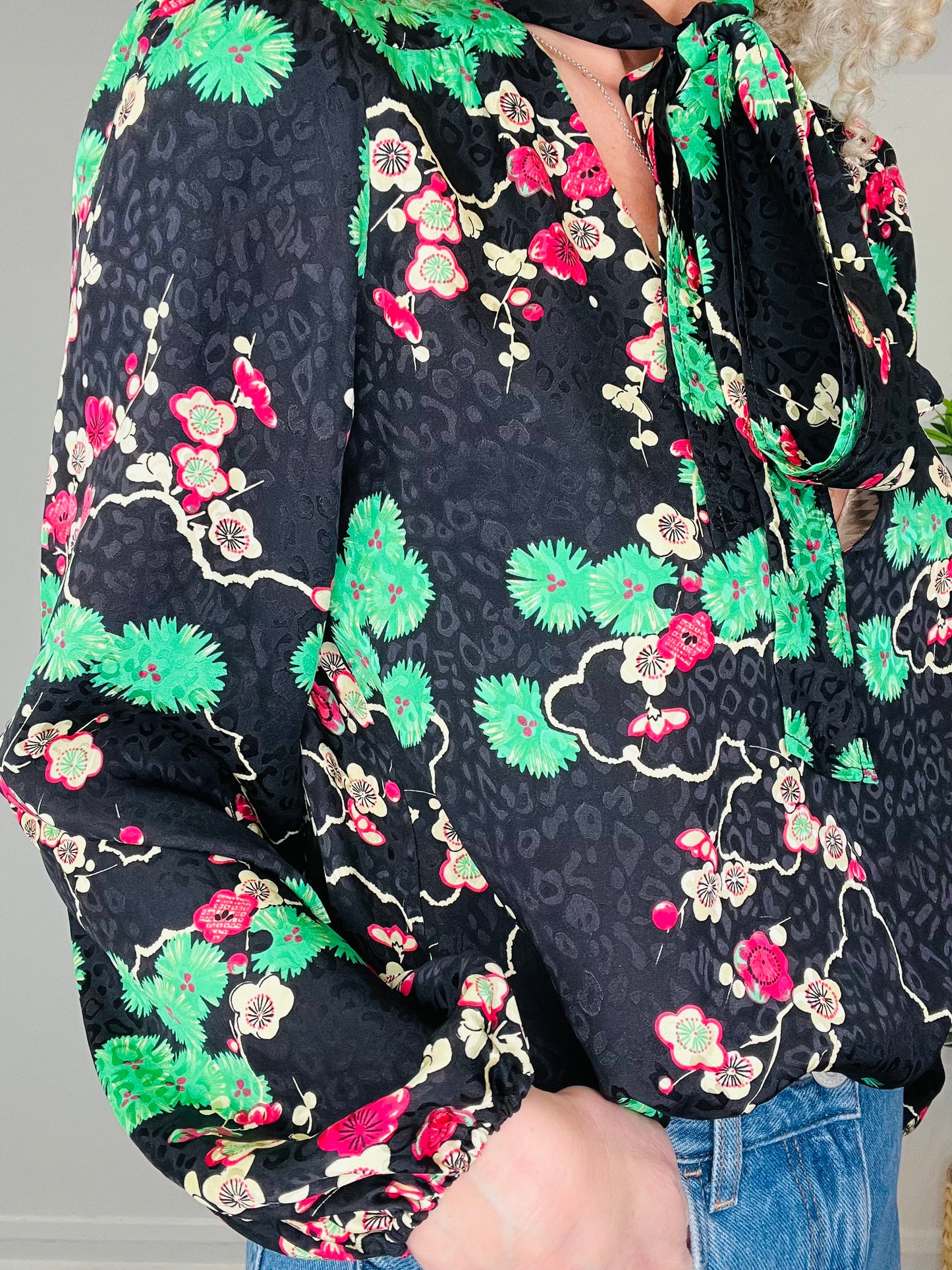 Floral Silk Blouse - Size M