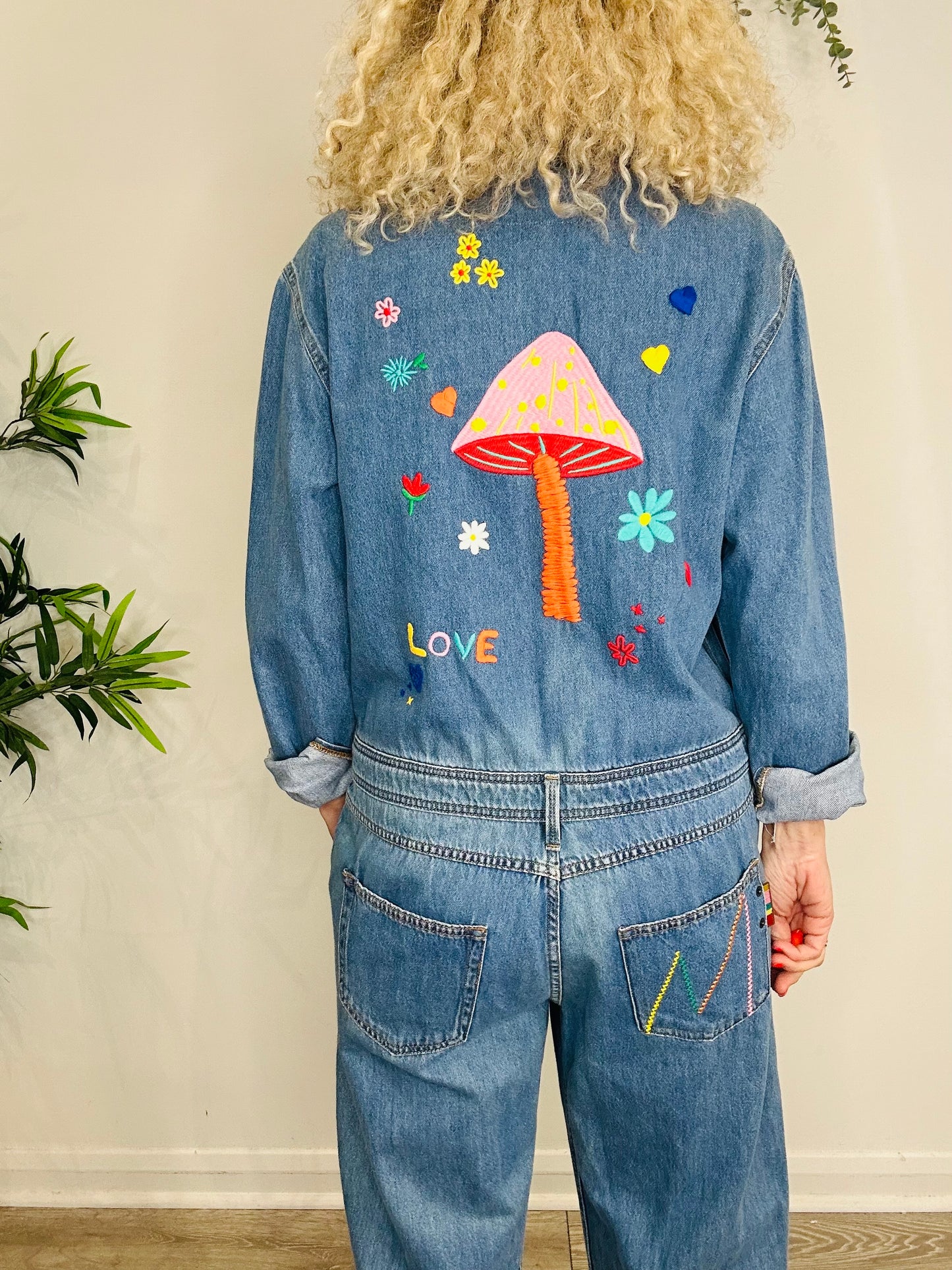 Embroidered Denim Jumpsuit - Size 42