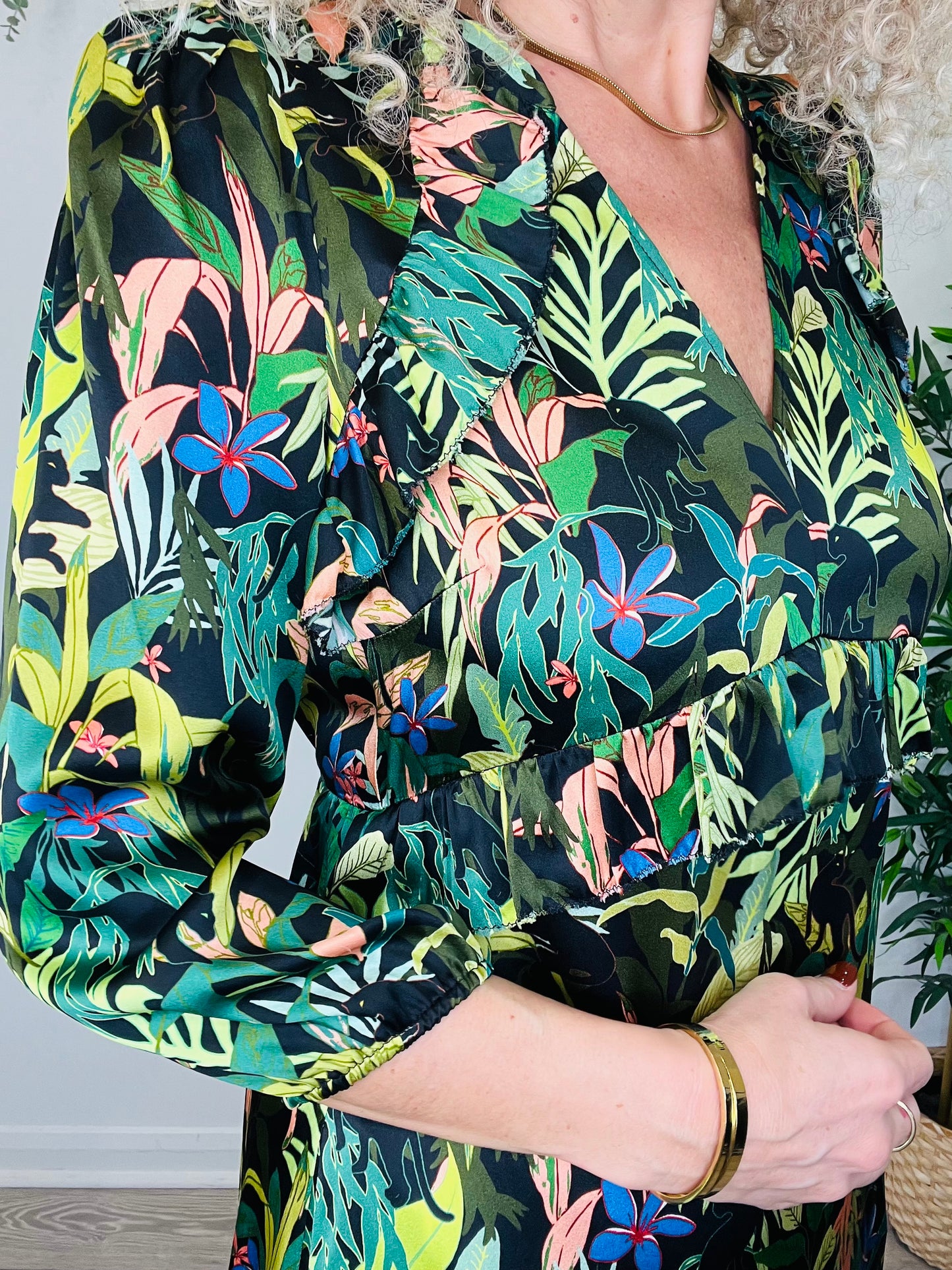 Silk Leaf Print Dress - Size XS