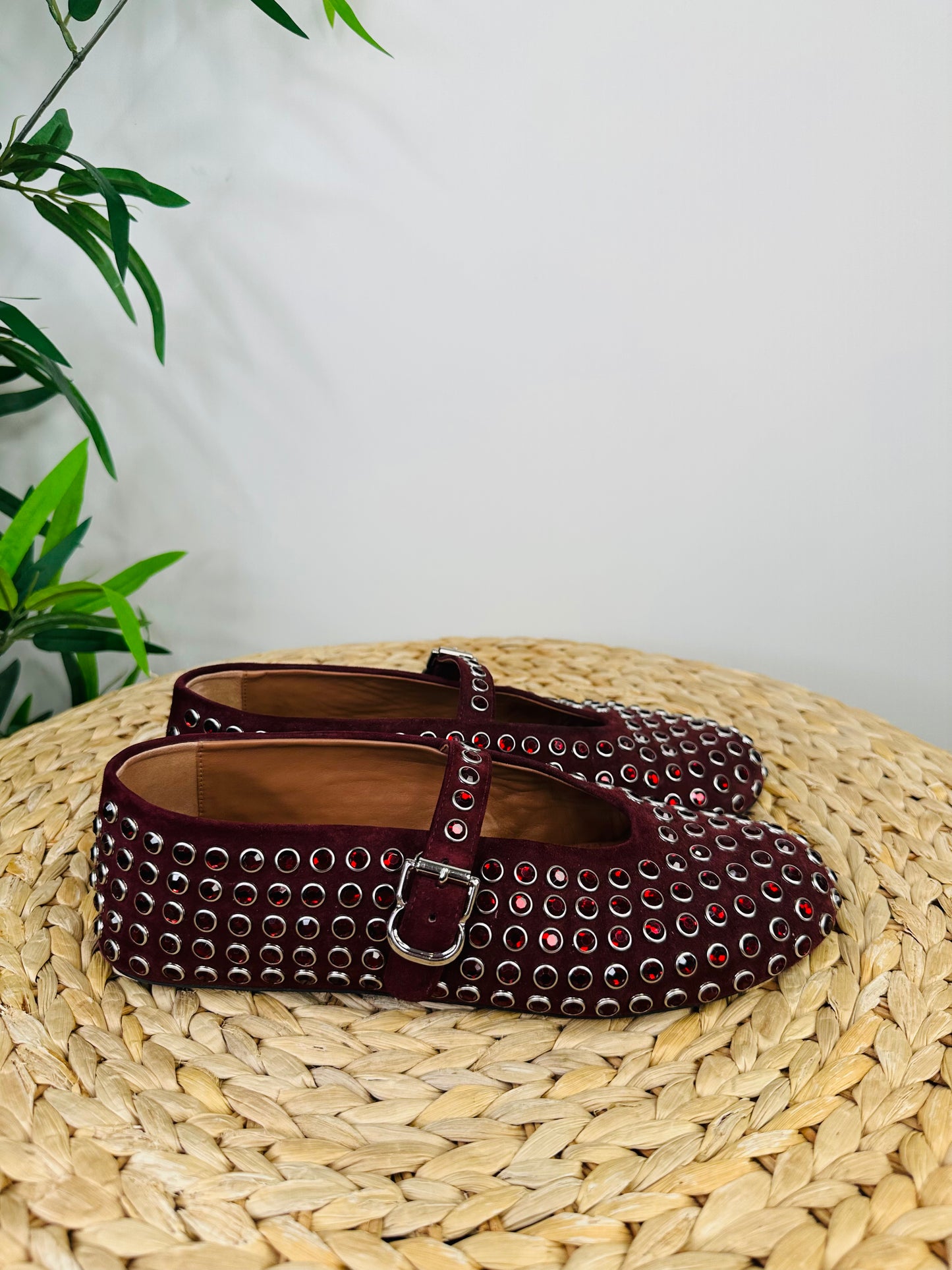 Embellished Suede Ballet Flats - Size 39