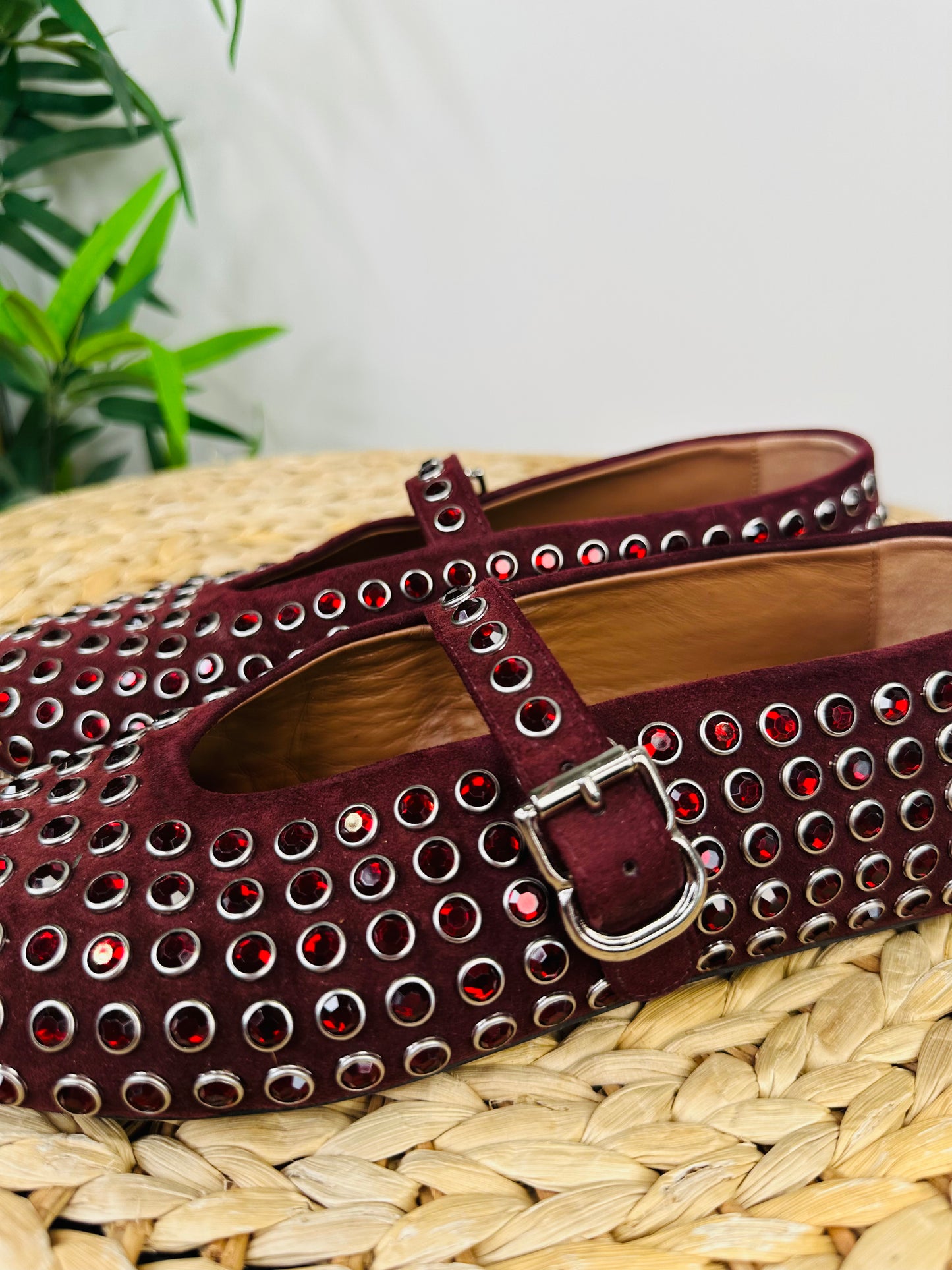 Embellished Suede Ballet Flats - Size 39
