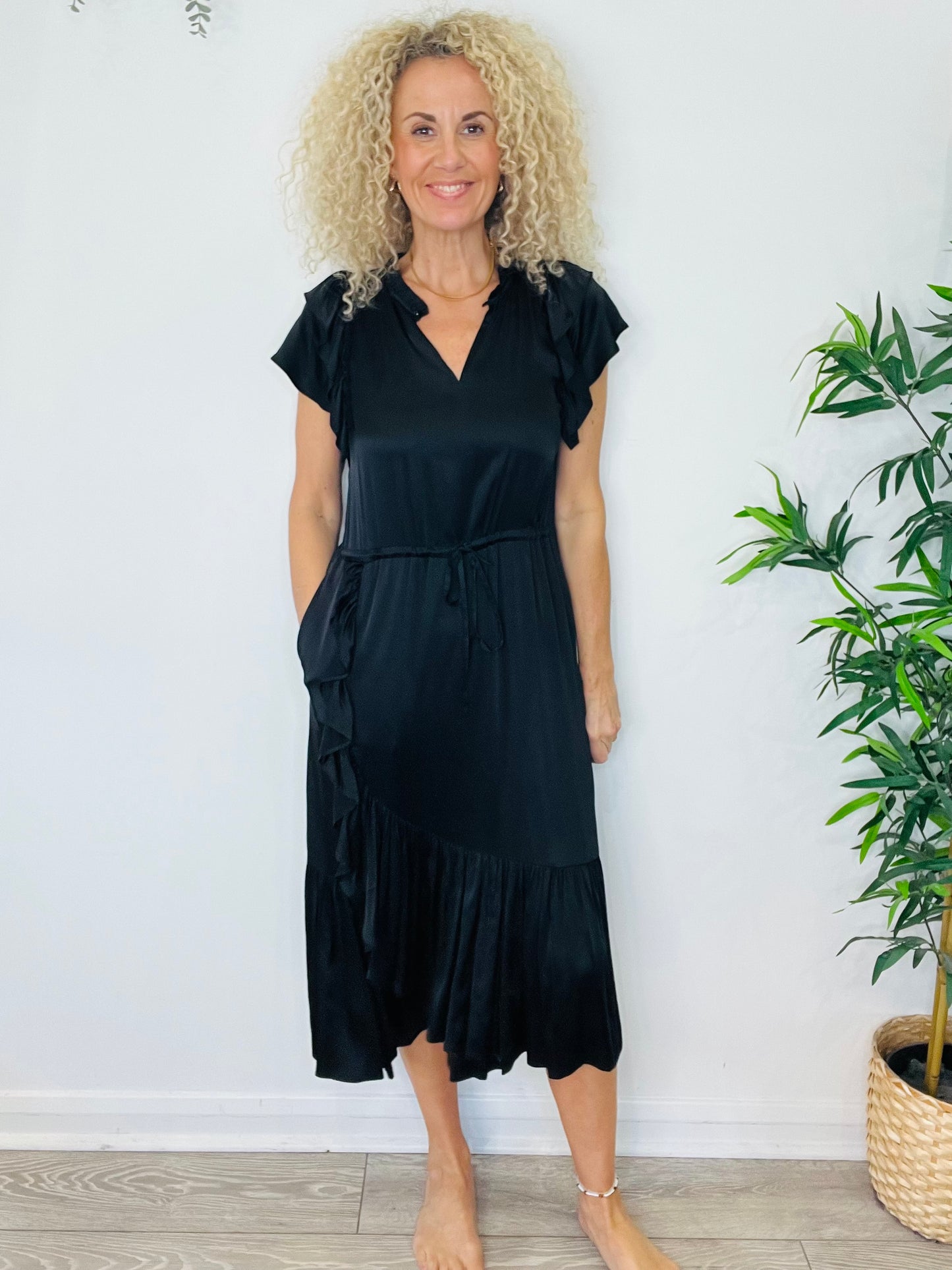 Satin Midi Dress - Size 34
