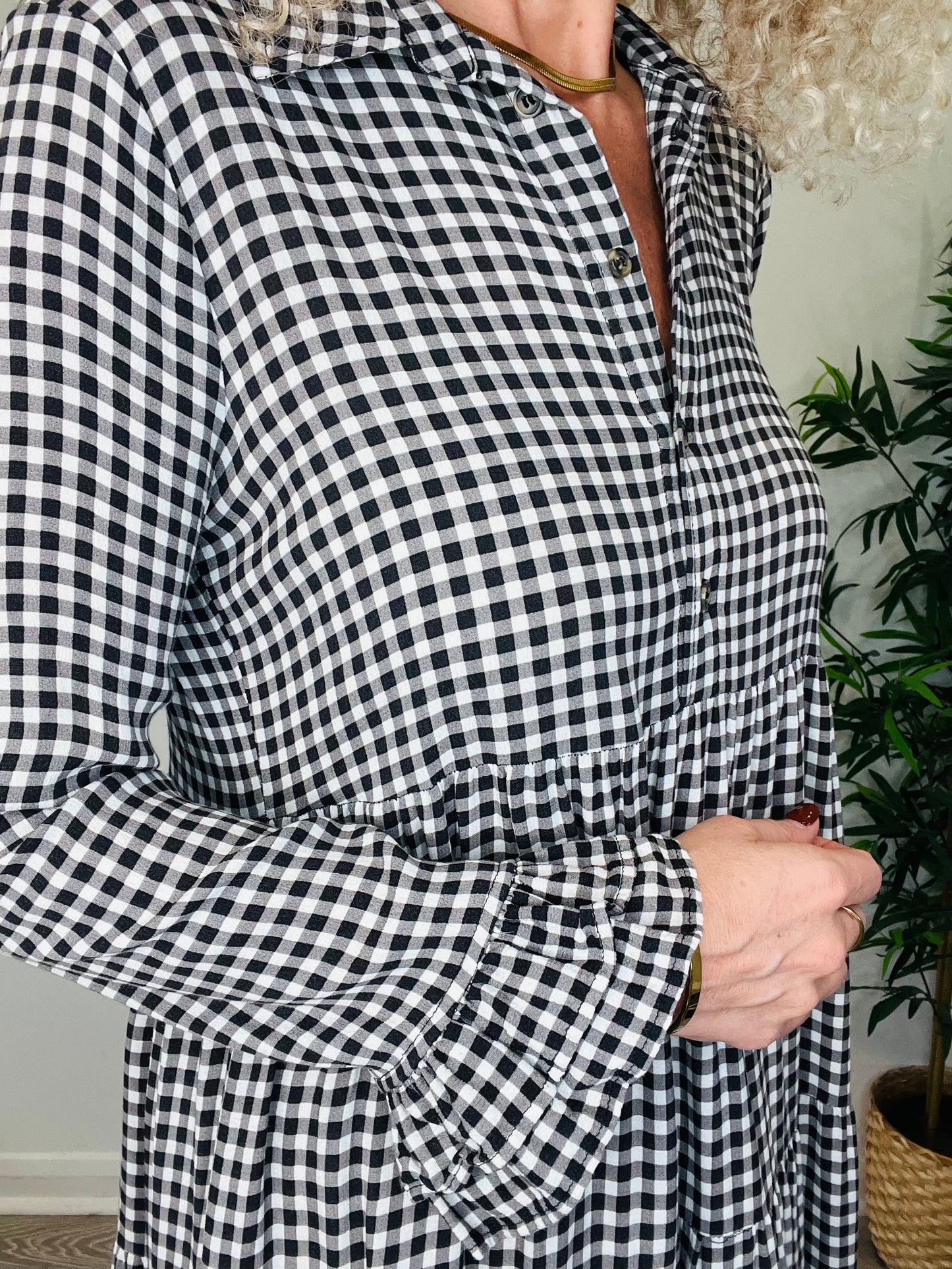 Tiered Check Dress - Size 36
