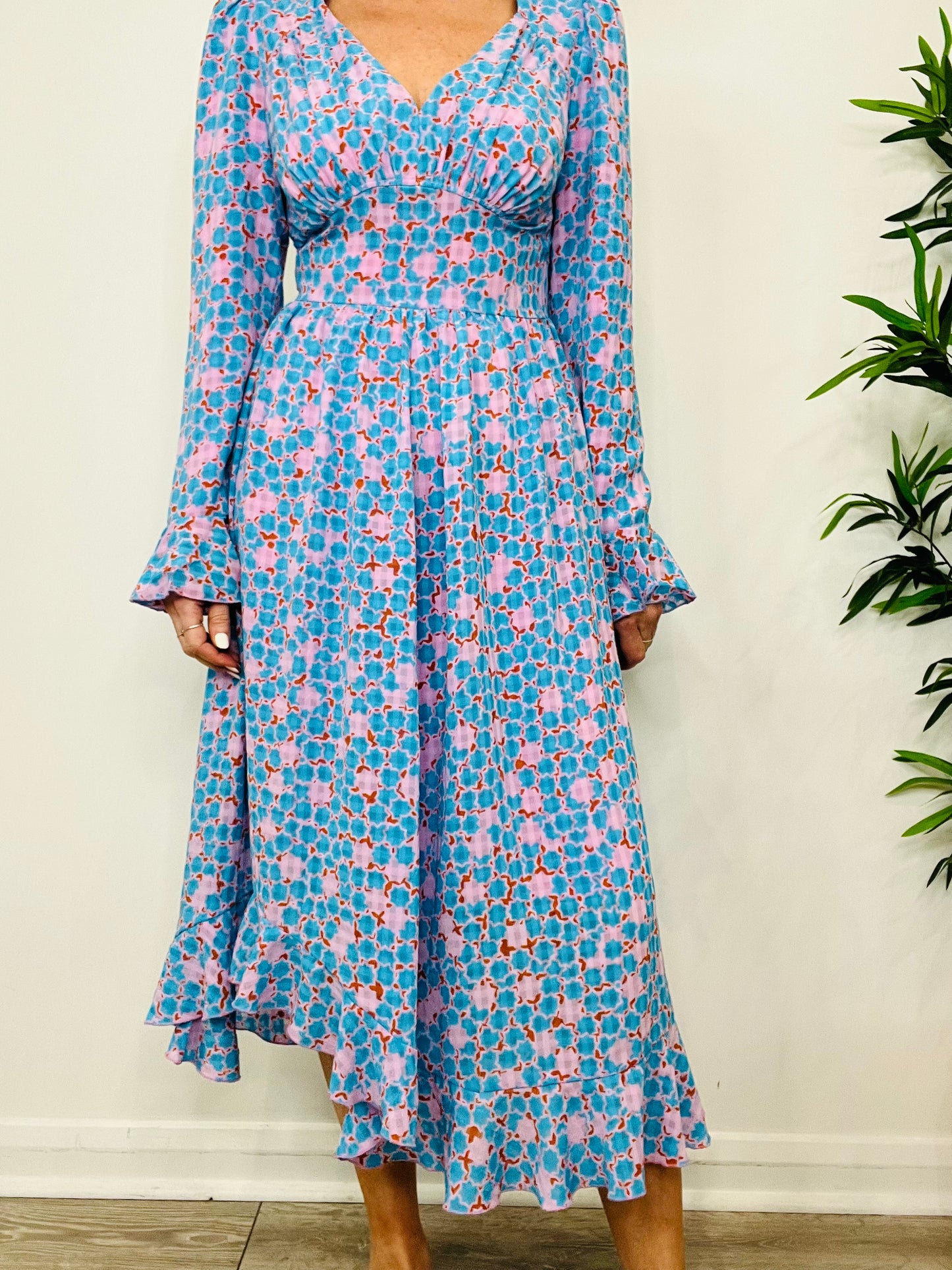 Patterned Freesia Dress - Size S
