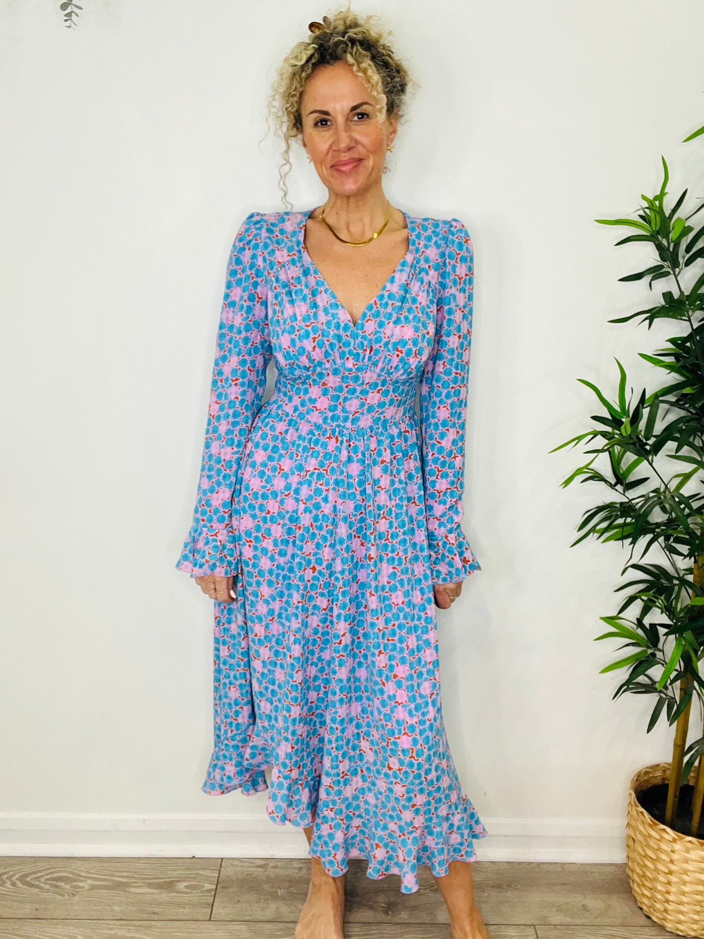 Patterned Freesia Dress - Size S