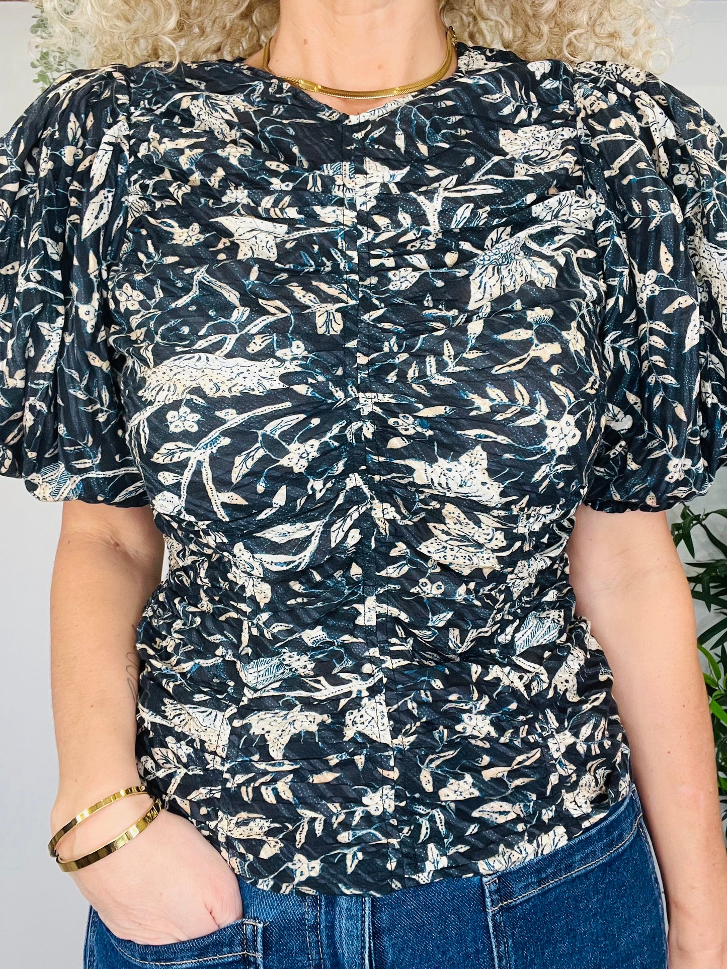 Ruched Floral Blouse - Size 8