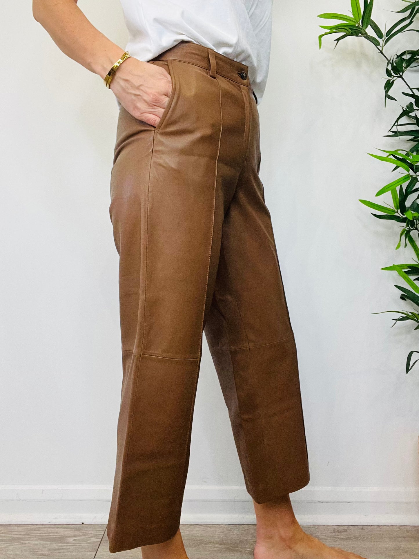 Cropped Leather Trousers - Size 38